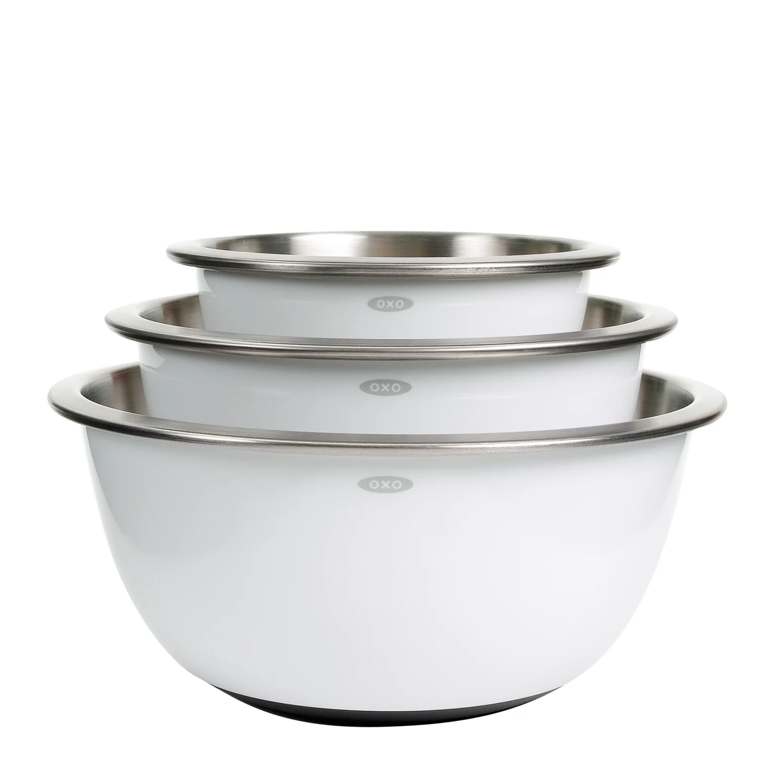 OXO 3 PIECE WHITE STAINLESS STEEL MIXING BOWL SET - Image 2