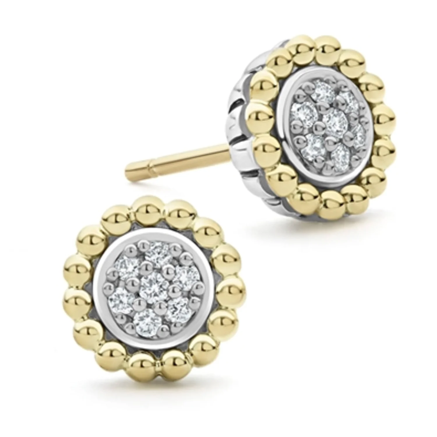 TWO-TONE CAVIAR DIAMOND STUD EARRINGS