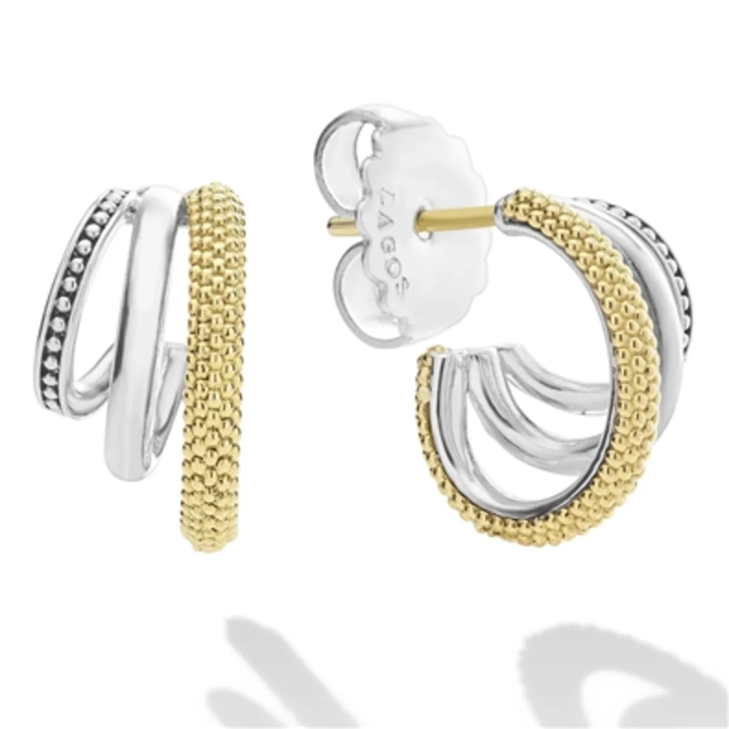 TWO-TONE THREE RING HOOP EARRINGS