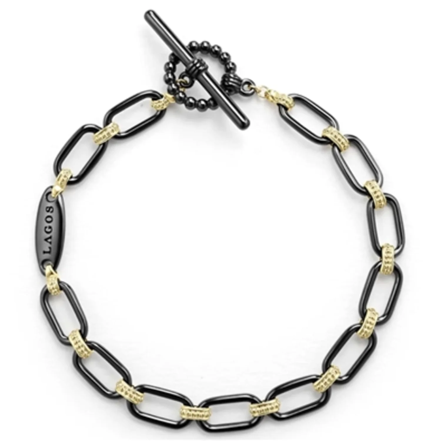18K GOLD AND CERAMIC LINK BRACELET, 7"