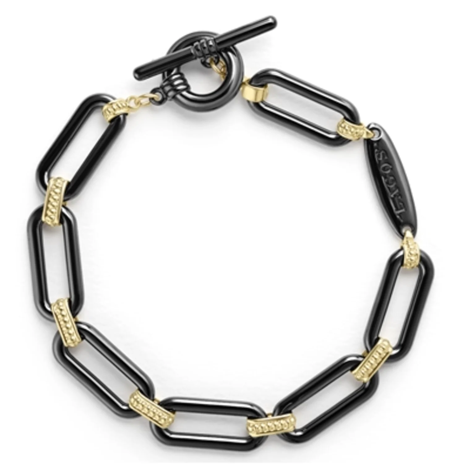 18K GOLD AND CERAMIC LINK BRACELET, 7"