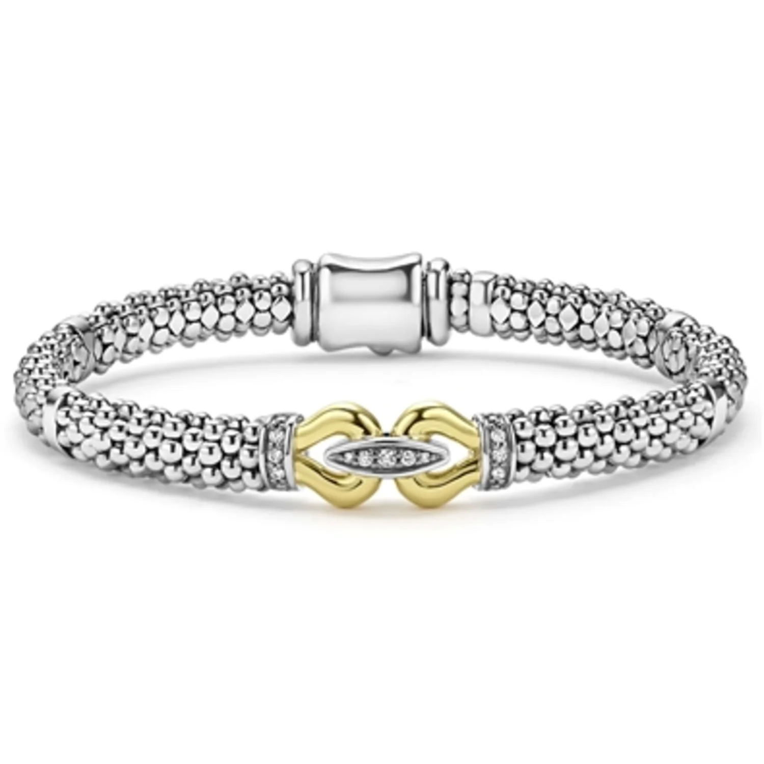 TWO-TONE CAVIAR BUCKLE DIAMOND BRACELET, 6MM