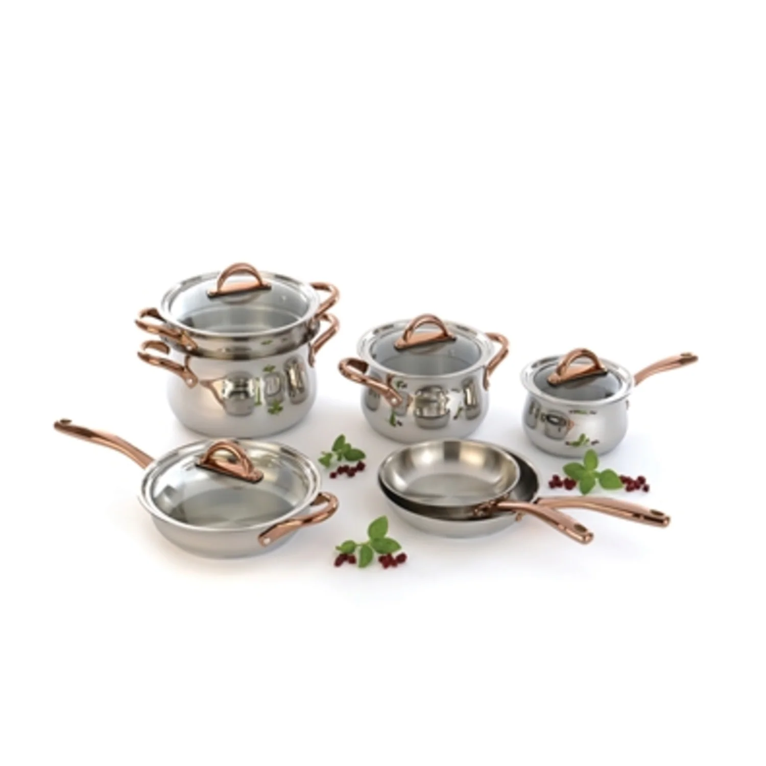 OURO GOLD 18/10 SS COOKWARE SET, GLASS, 11-PC
