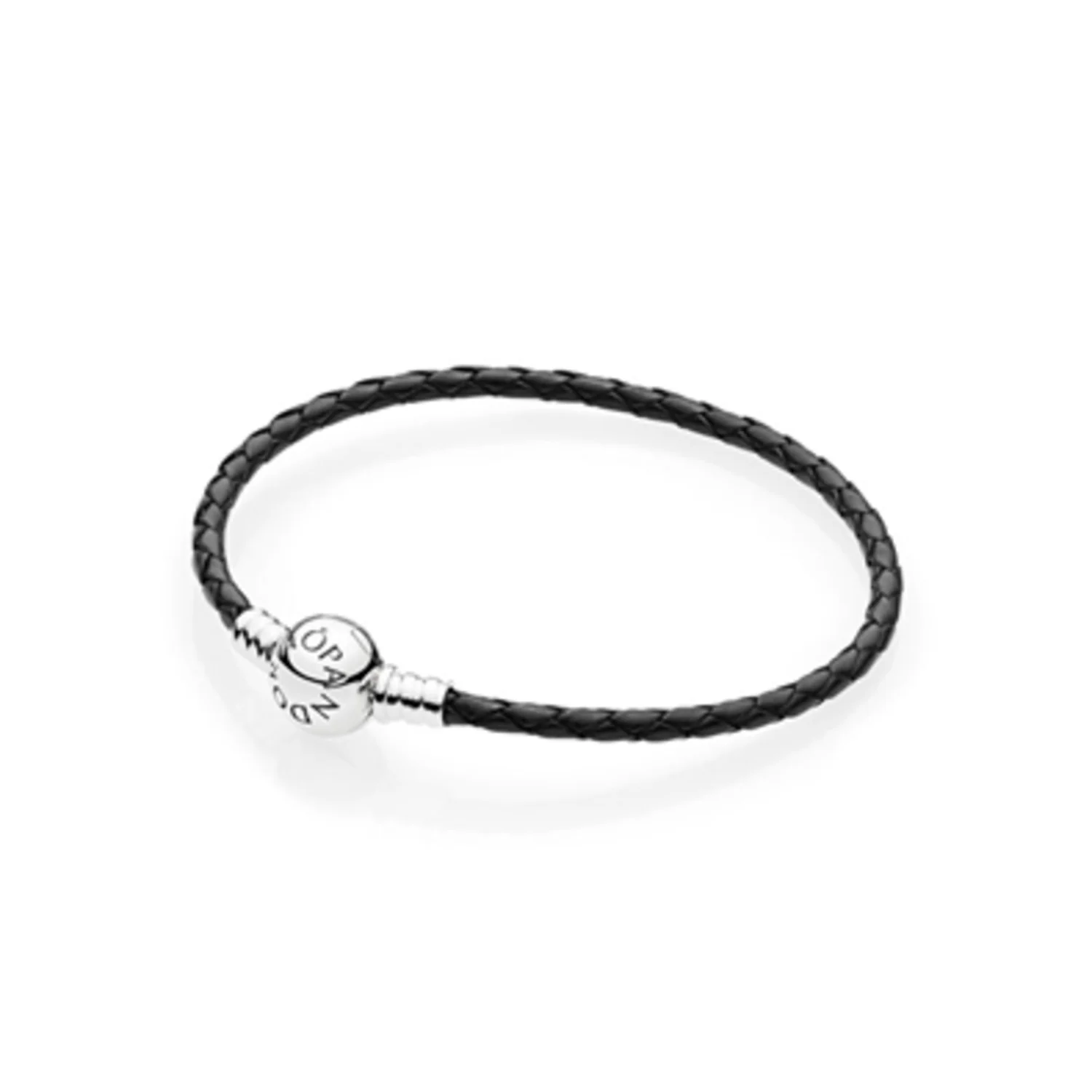 BLACK BRAIDED LEATHER BRACELET, 6.9"