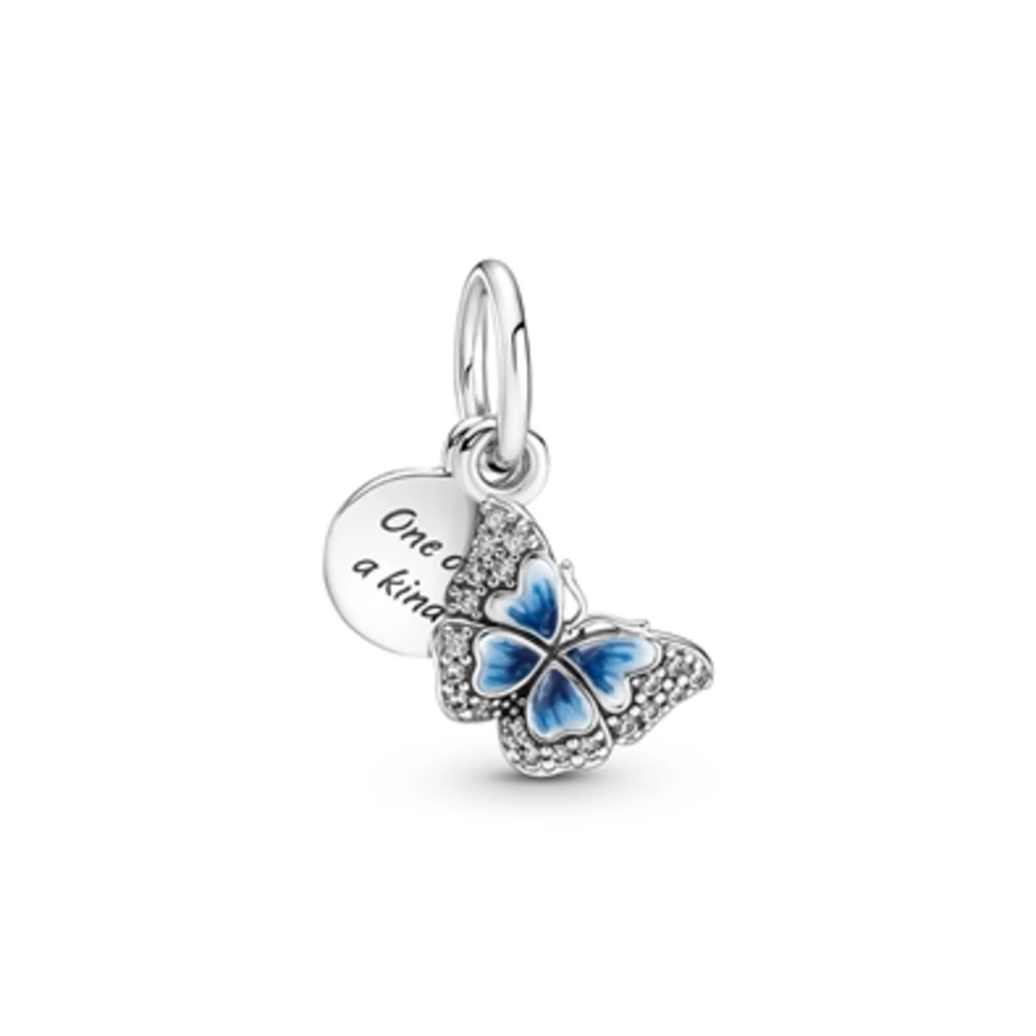 BUTTERFLY AND QUOTE DOUBLE DANGLE CHARM, BLUE