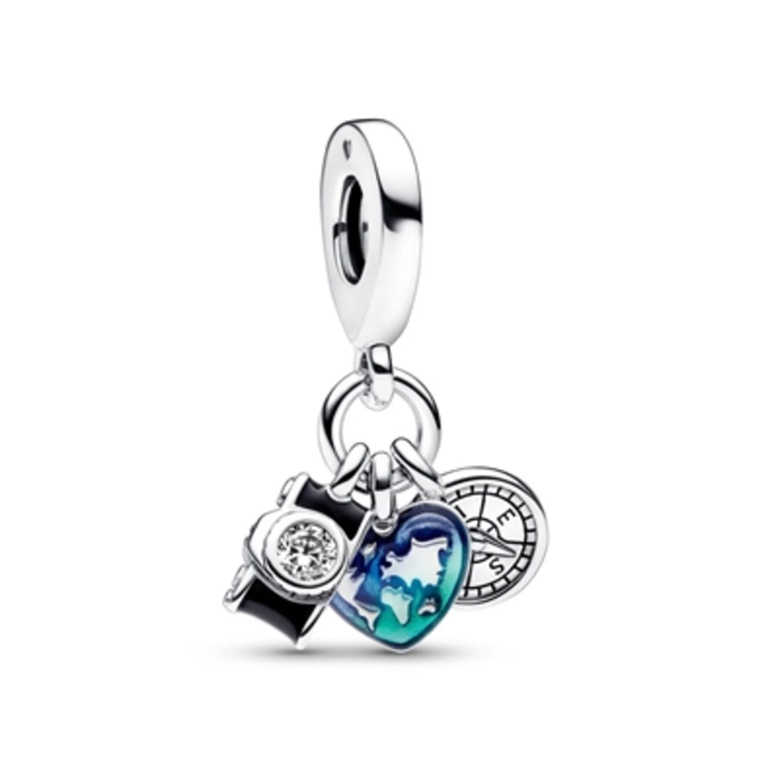 CAMERA HEART AND COMPASS DANGLE CHARM, ONE SIZE