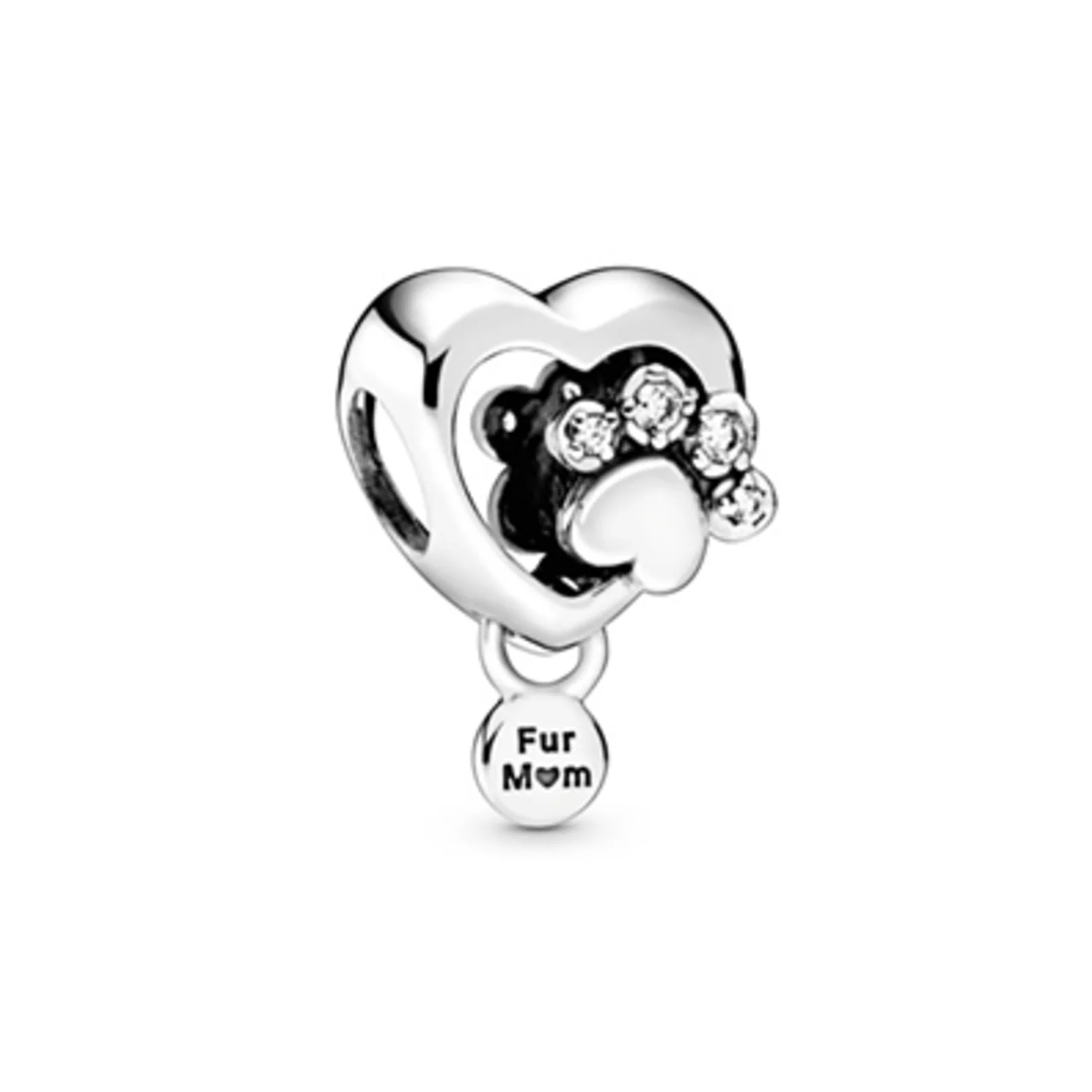 SPARKLING PAW PRINT AND HEART CHARM