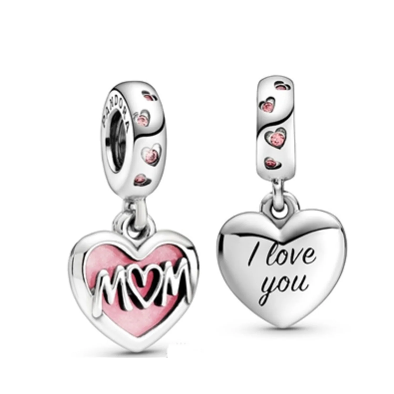 MOM SCRIPT HEART DANGLE CHARM