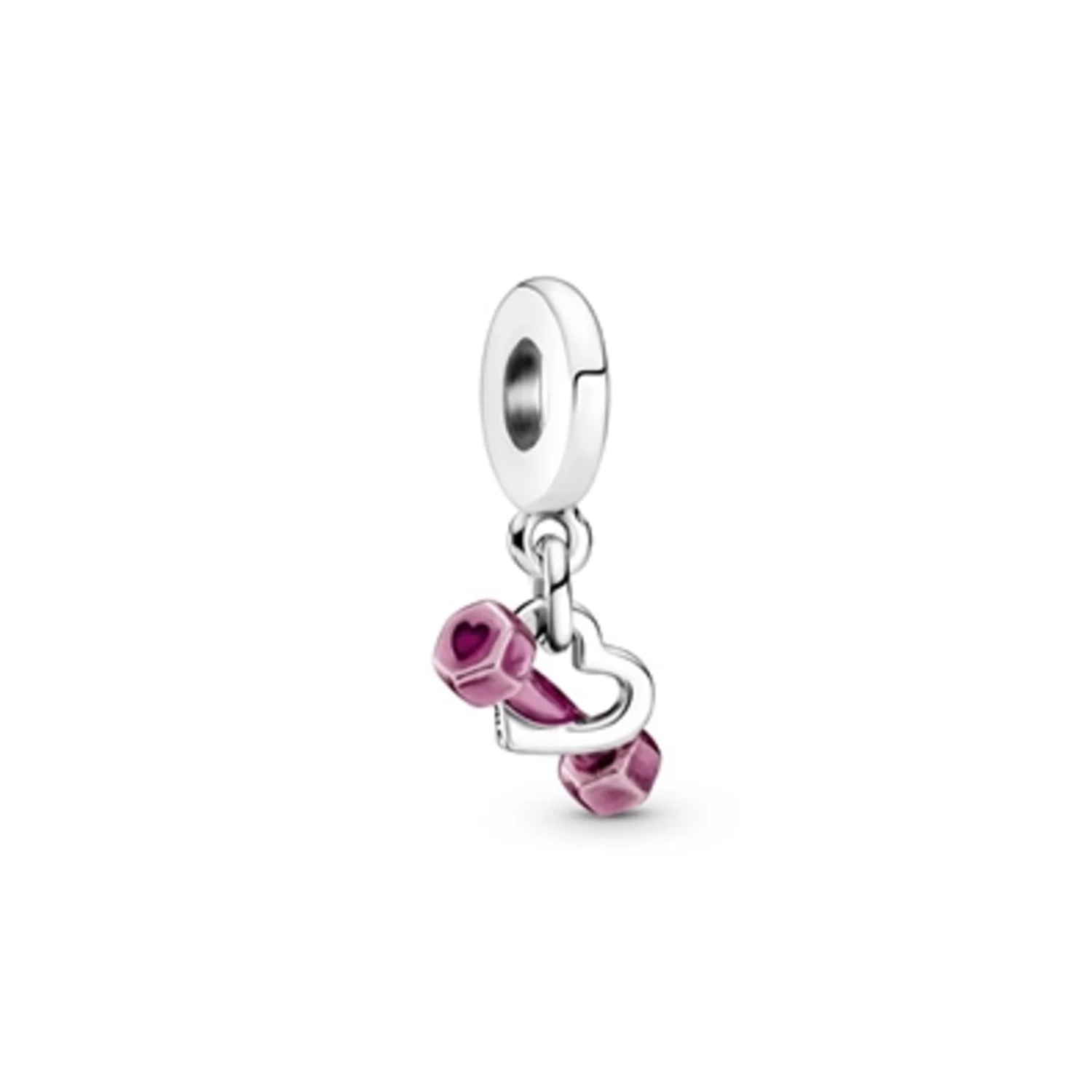 DUMBBELL AND HEART DANGLE CHARM