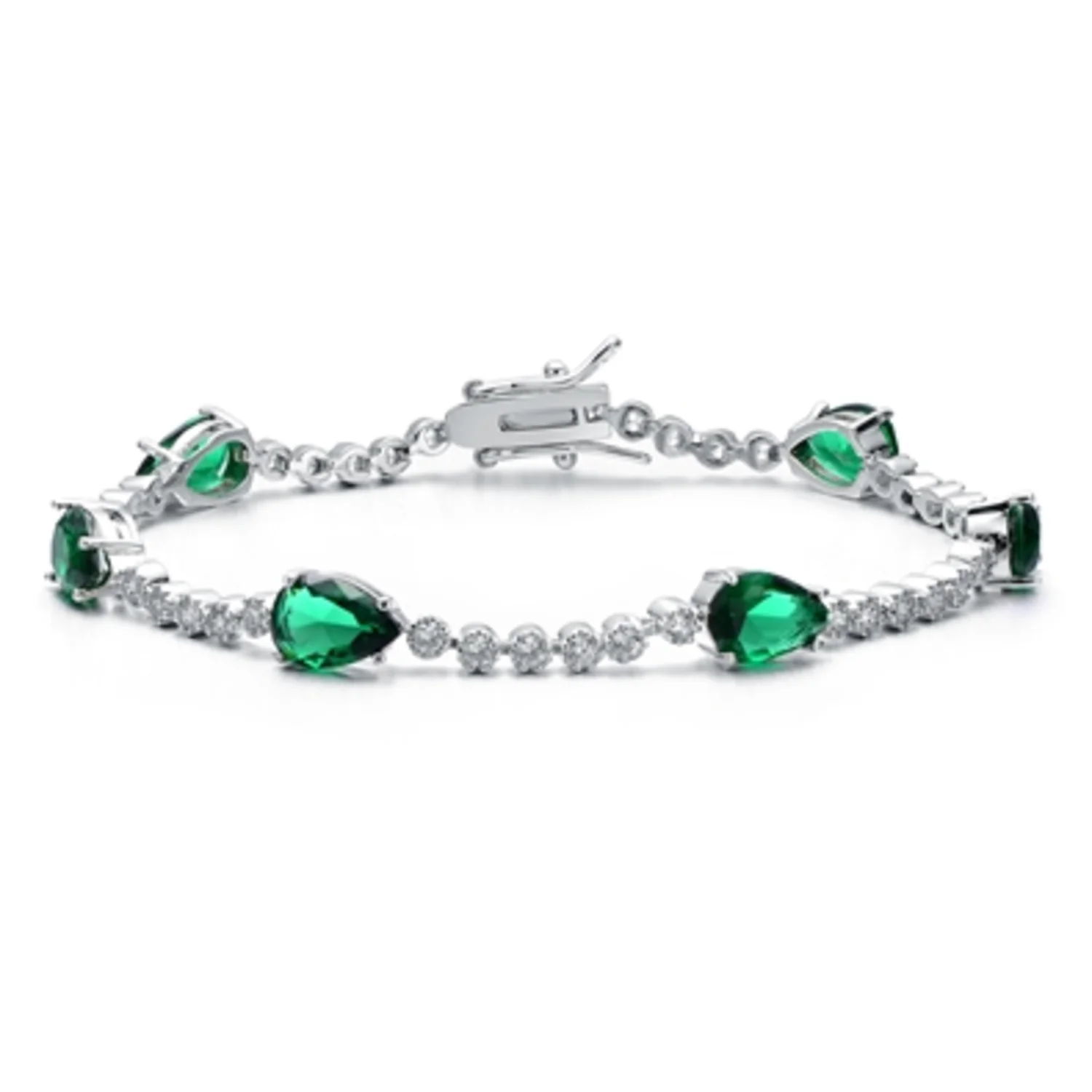 CZ GREEN TENNIS BRACELET, 7“