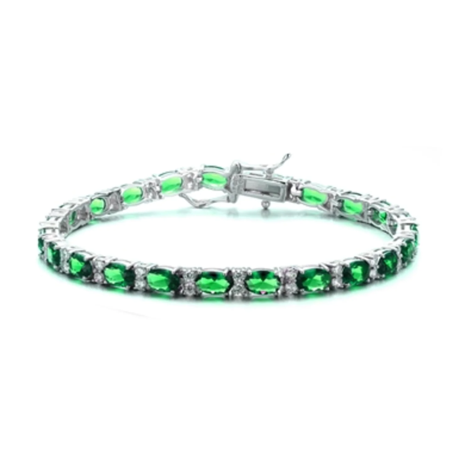 CZ GREEN TENNIS BRACELET, 7“
