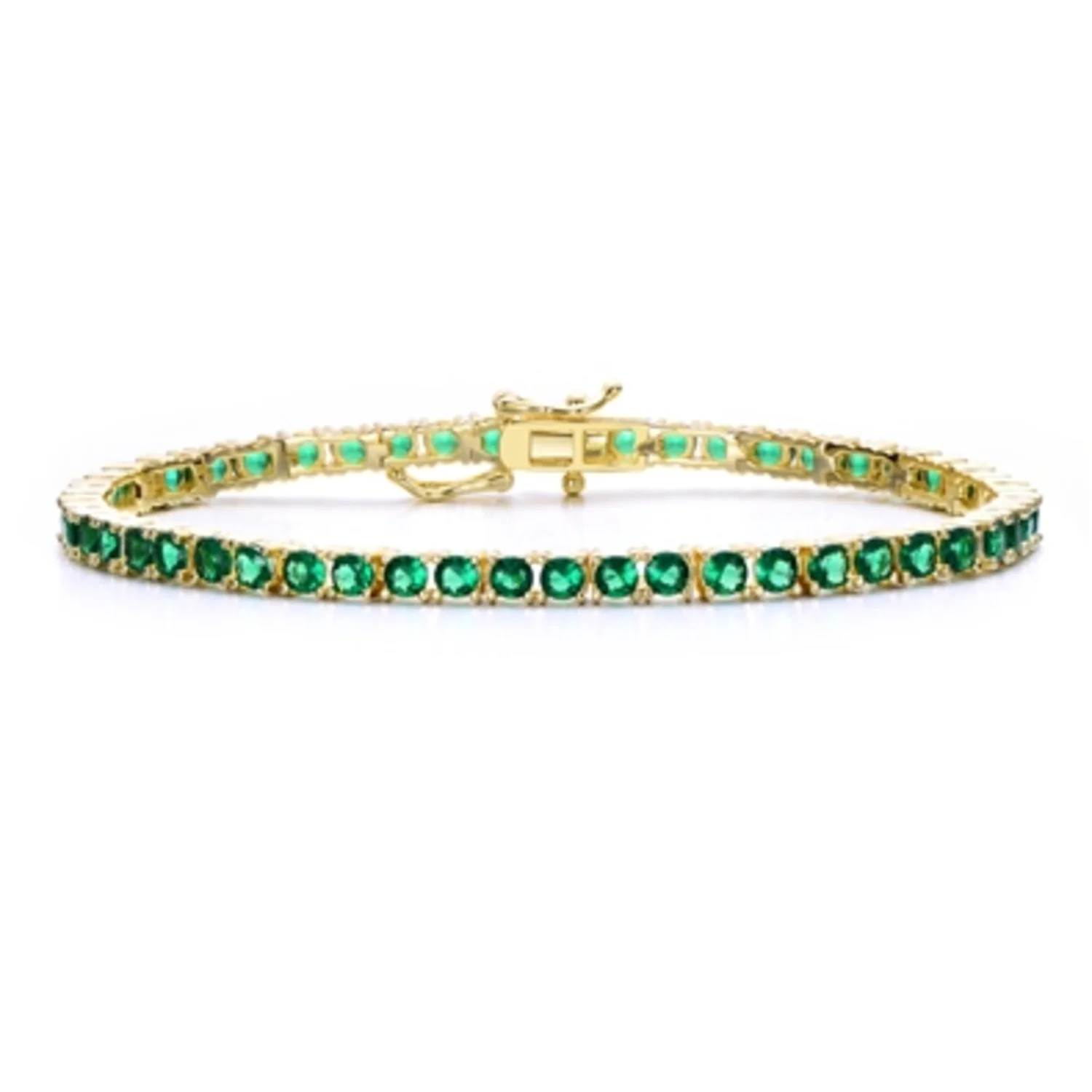 14K GOLD GREEN TENNIS BRACELET, 7"