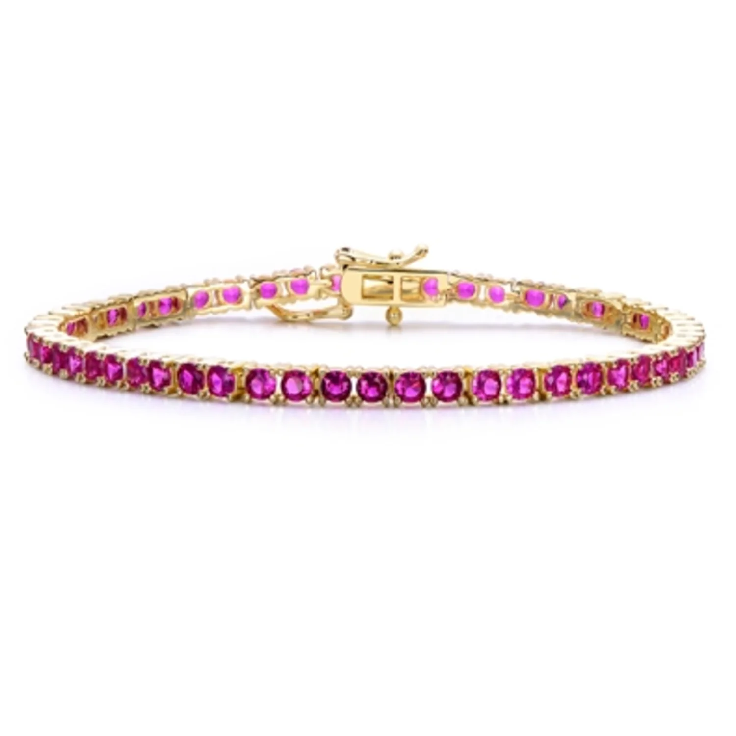 14K GOLD RED TENNIS BRACELET, 7“