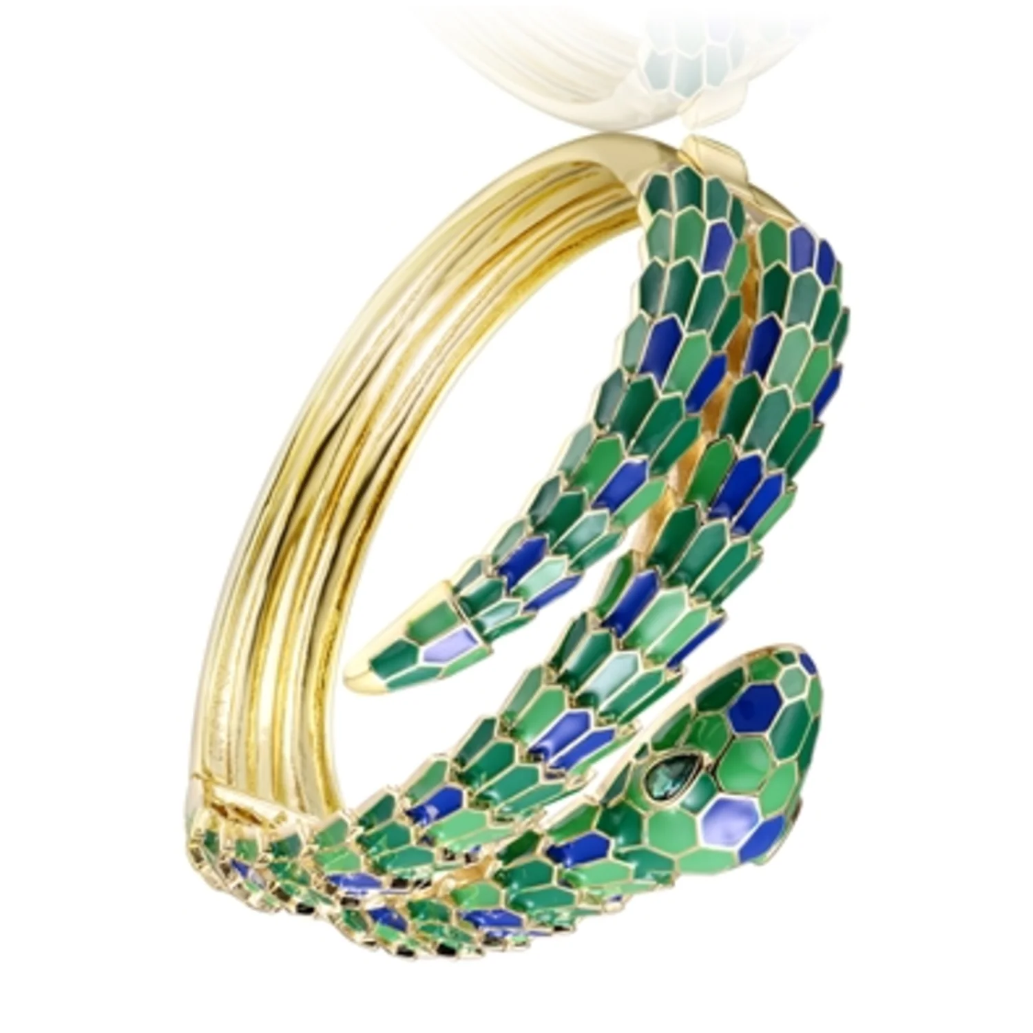 14K GOLD GREEN DAZZLE SERPENT BANGLE, 7"