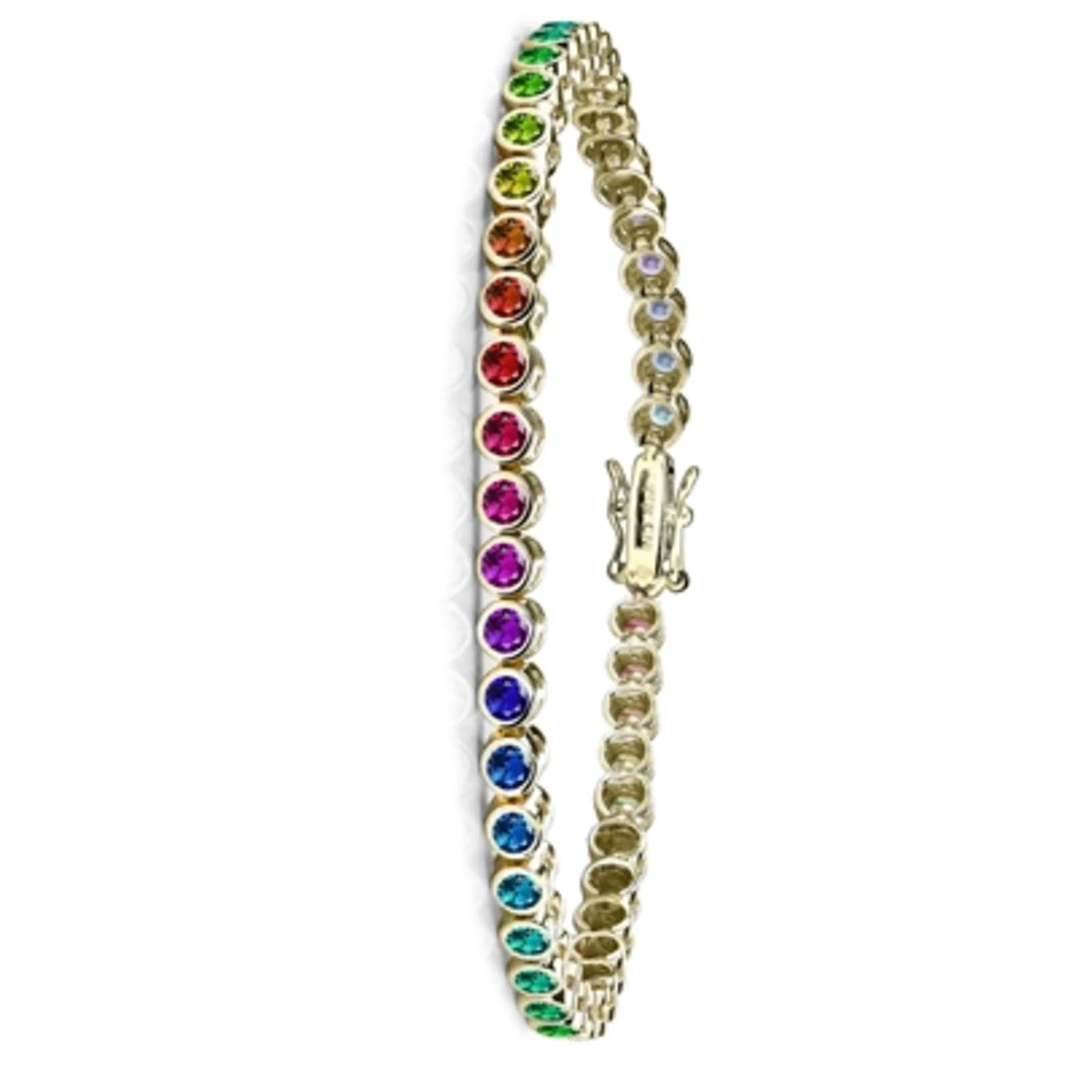 14K GOLD MULTICOLORED TENNIS BRACELET, 7"