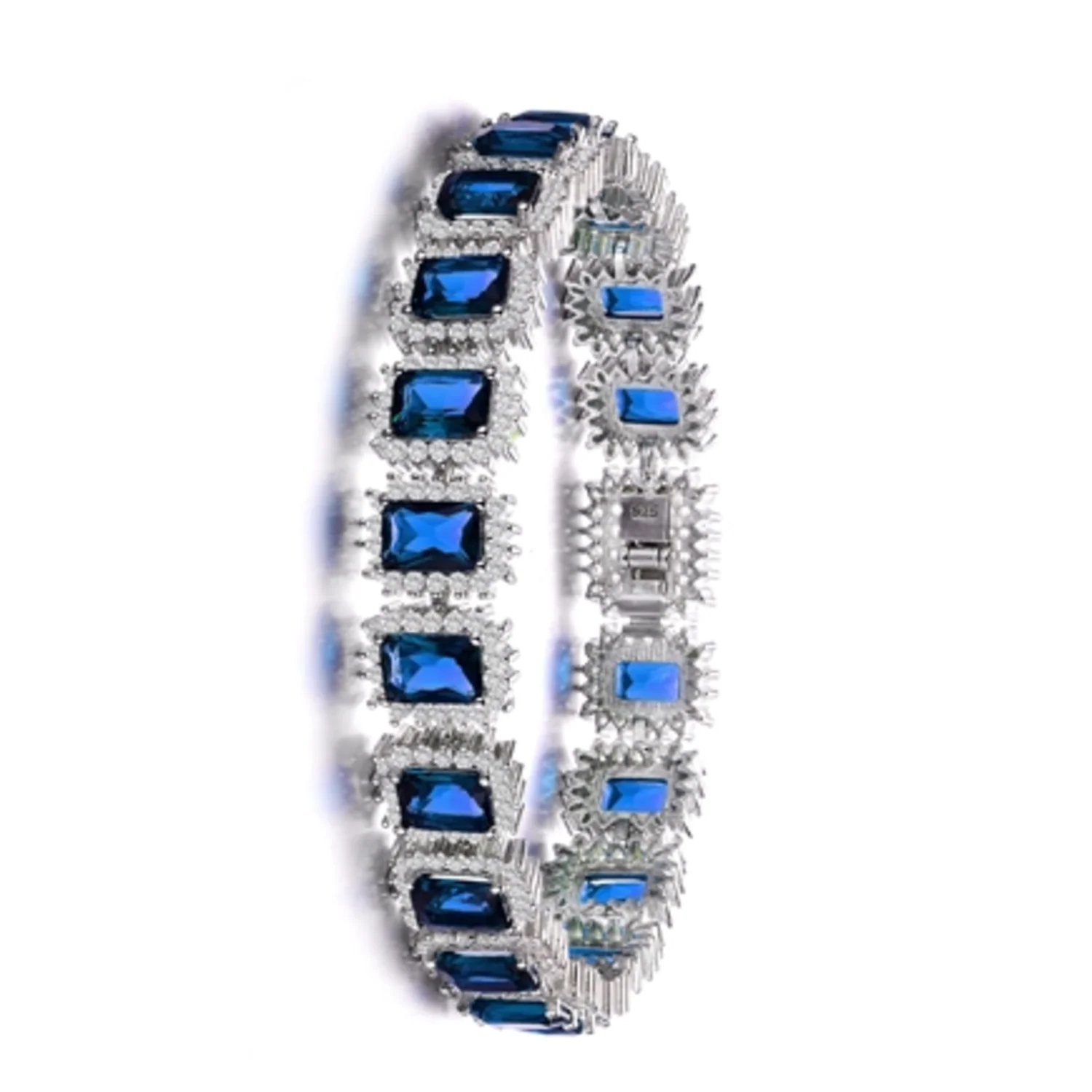CZ RHODIUM BLUE STATEMENT NECKLACE, 7.25''