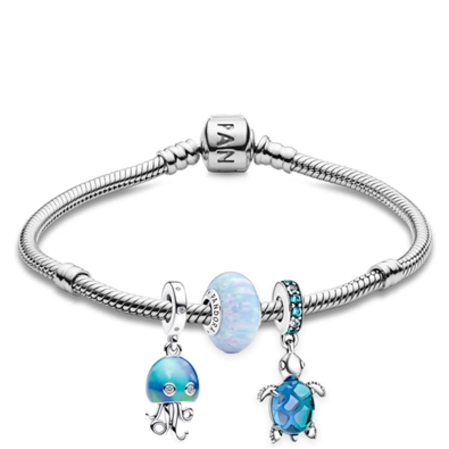JELLYFISH AND TURTLE SEAFOAM BRACELET, 7.1"