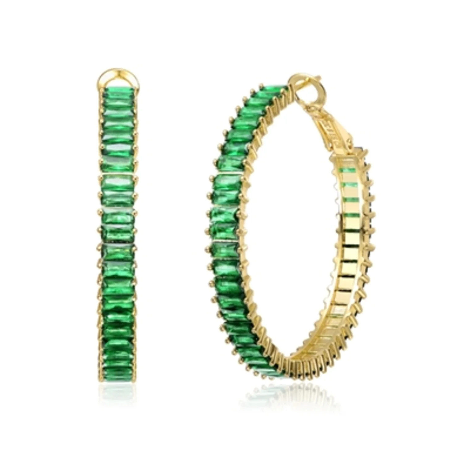 14K GOLD GREEN LEVERBACK HOOP EARRINGS