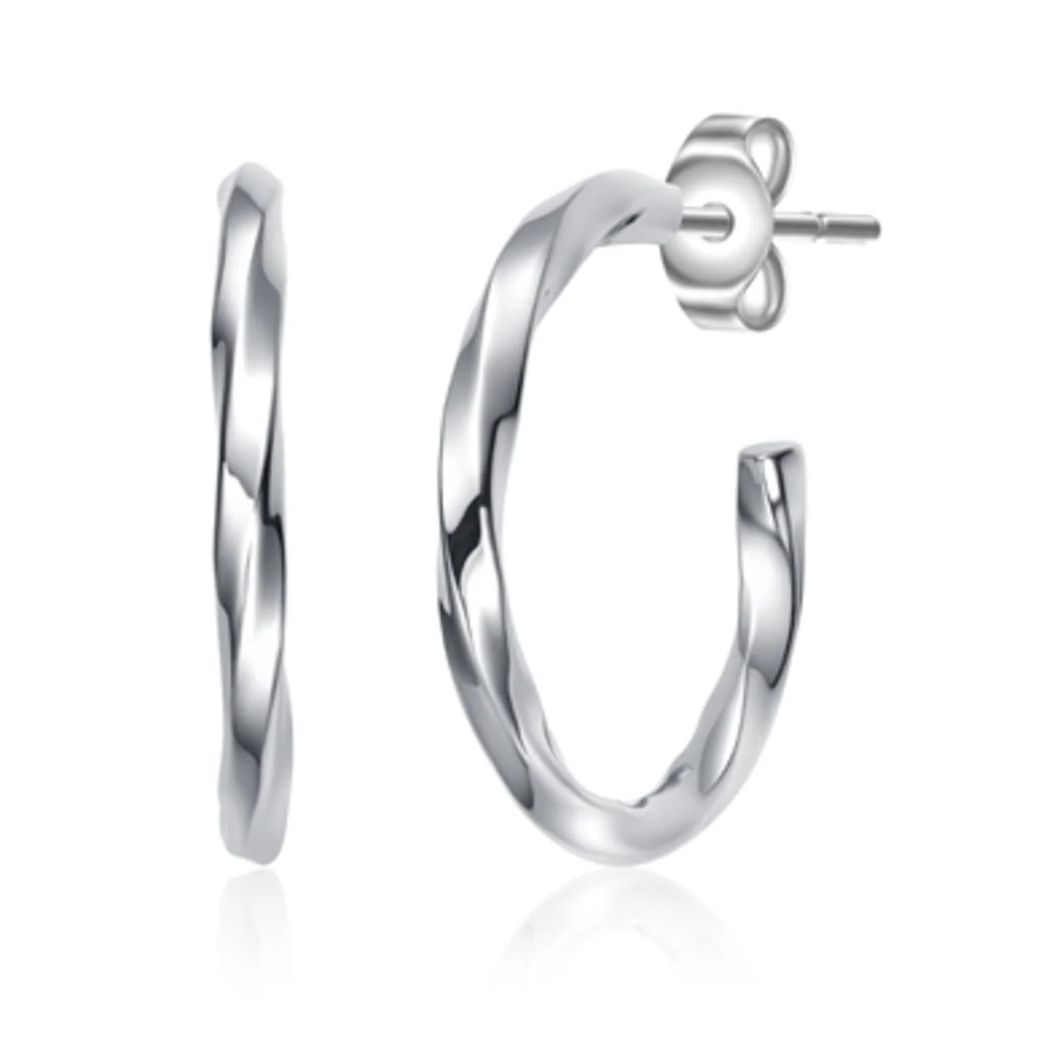CZ RHODIUM CLASSIC HOOP EARRINGS