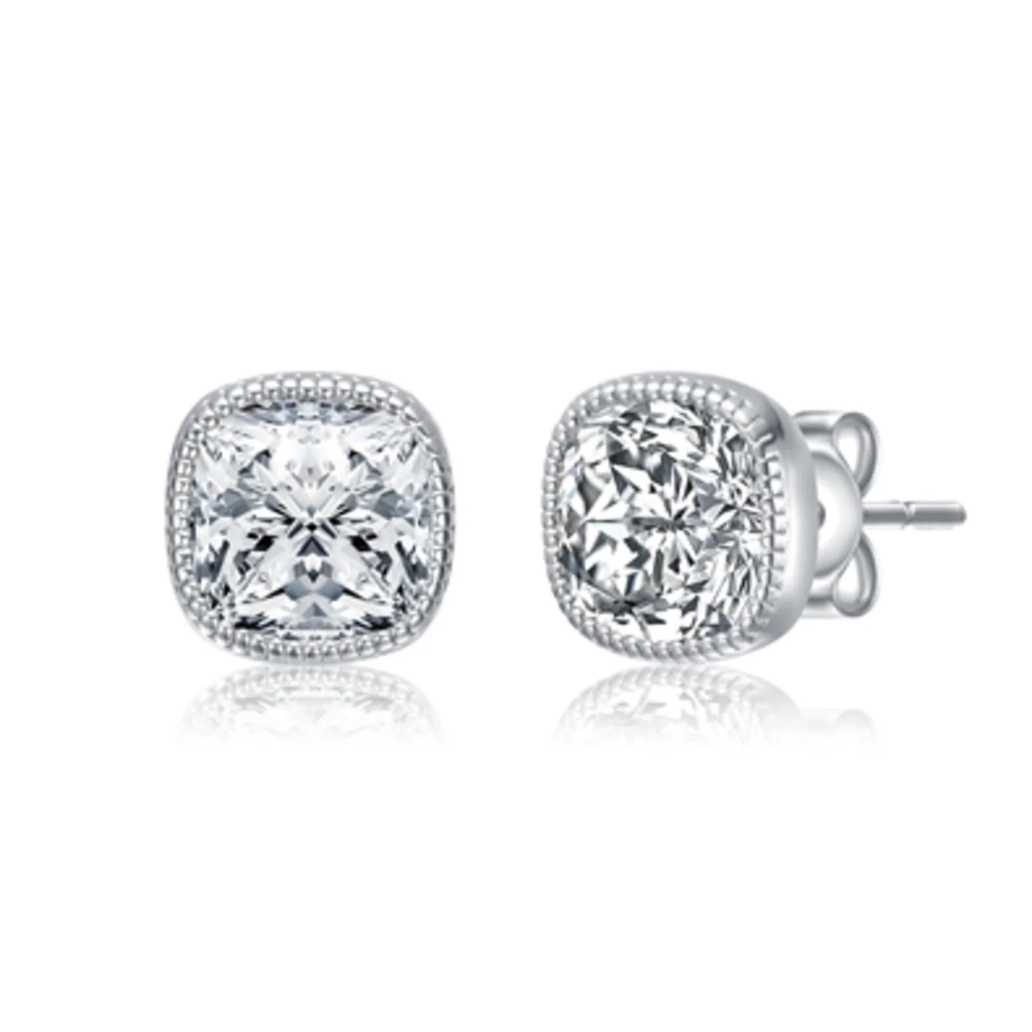 CZ RHODIUM SQUARE STUD EARRINGS