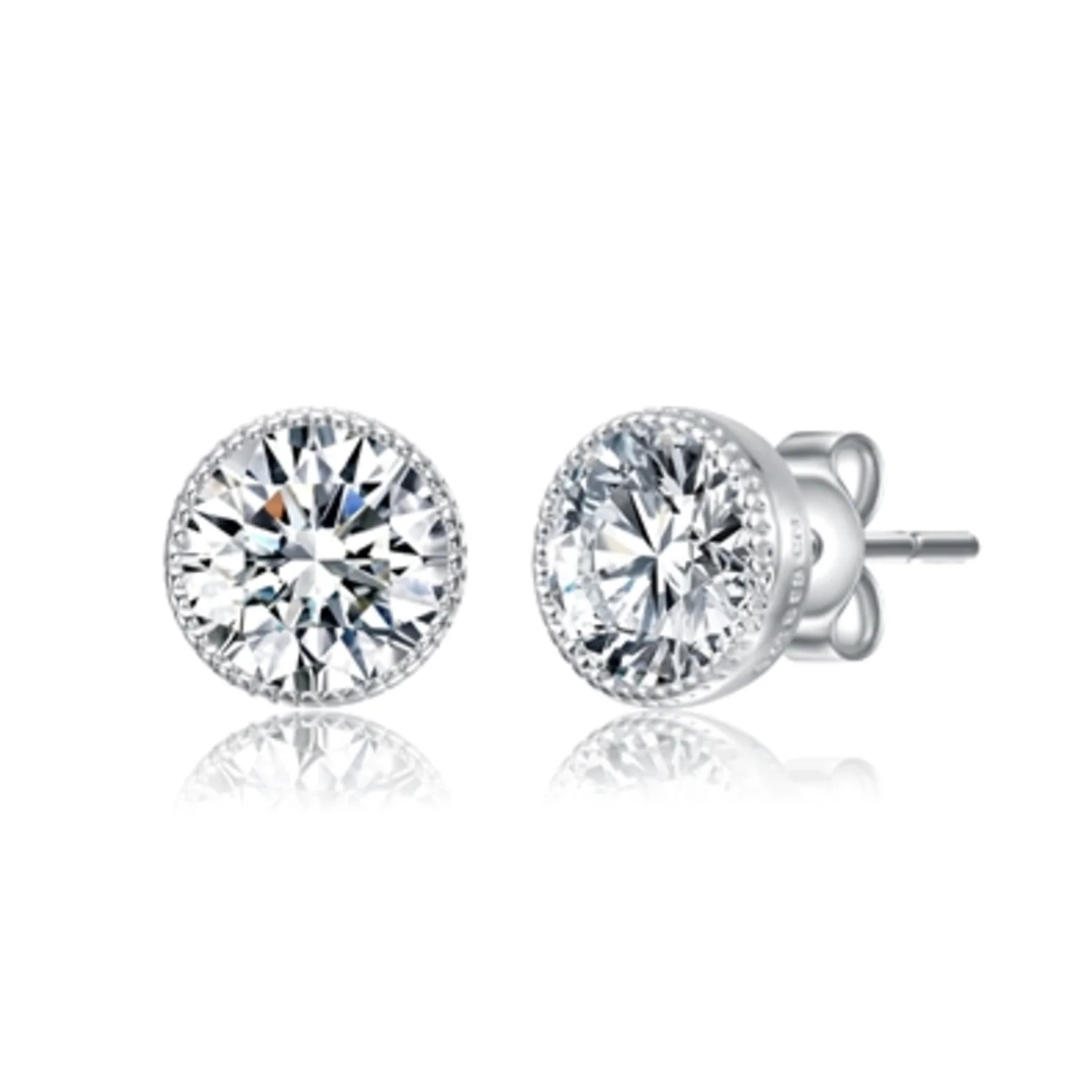 CZ RHODIUM ROUND STUD EARRINGS