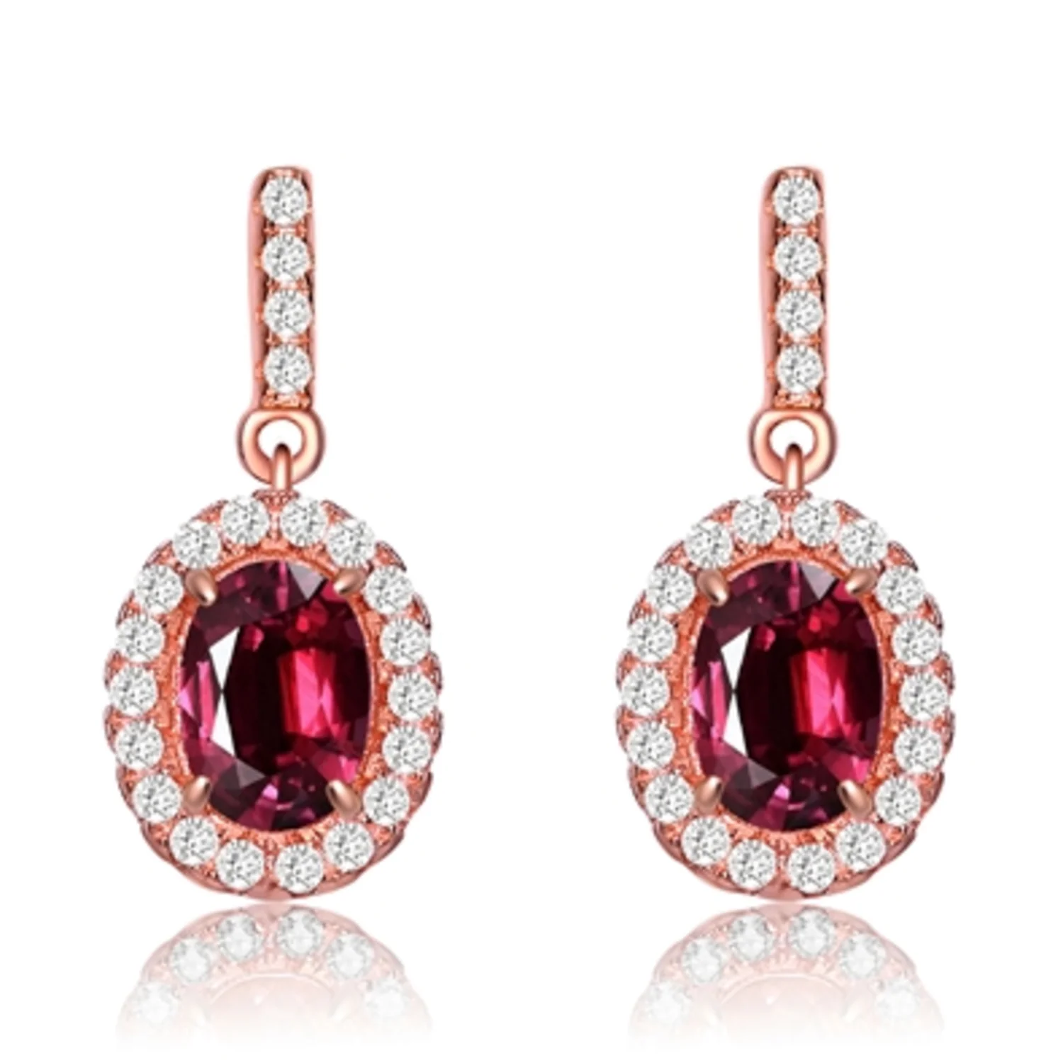 CZ RHODIUM RED DANGLING DROP EARRINGS