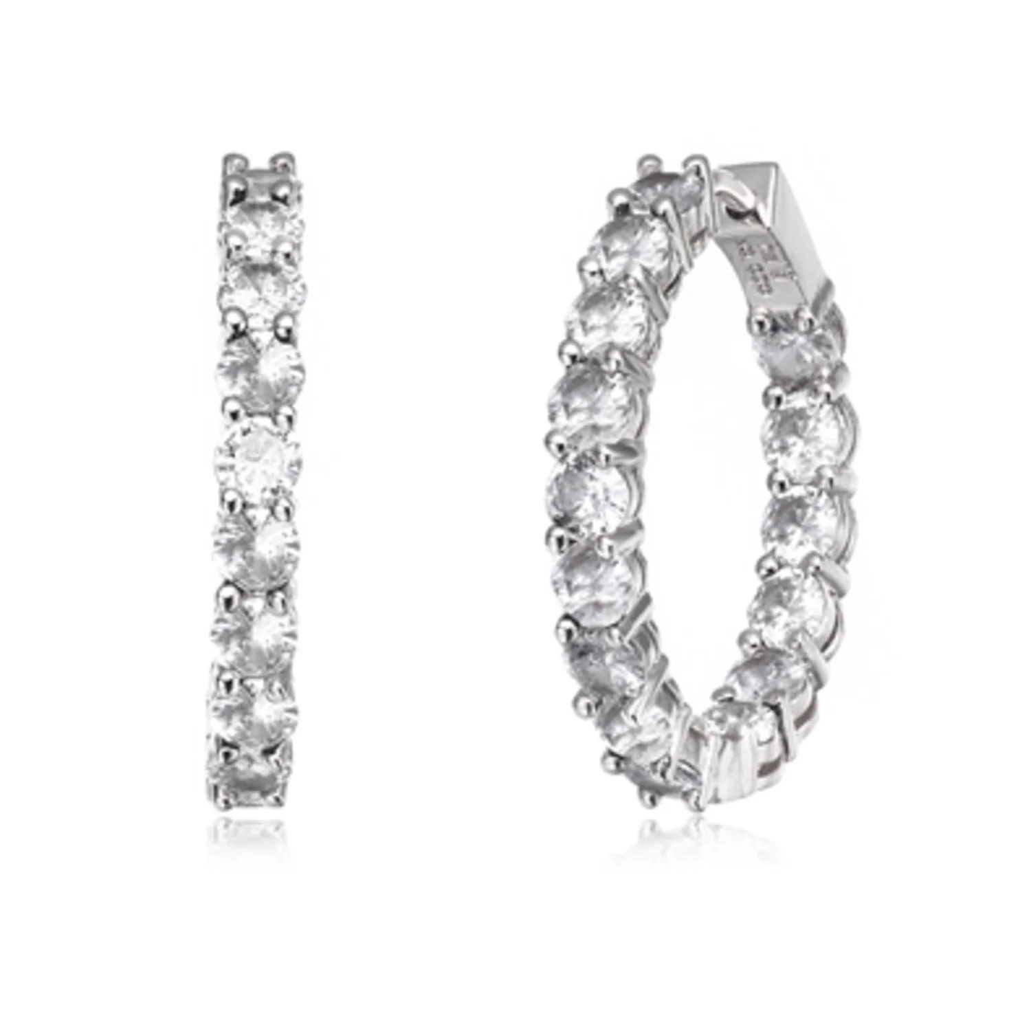 CZ RHODIUM CLASSIC HOOP EARRINGS