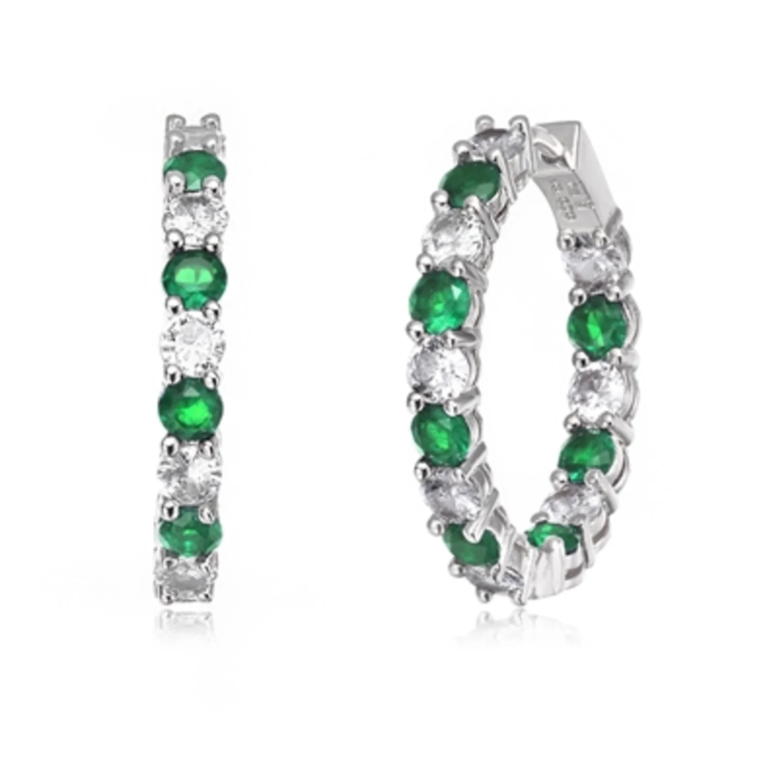 CZ RHODIUM GREEN CLASSIC HOOP EARRINGS