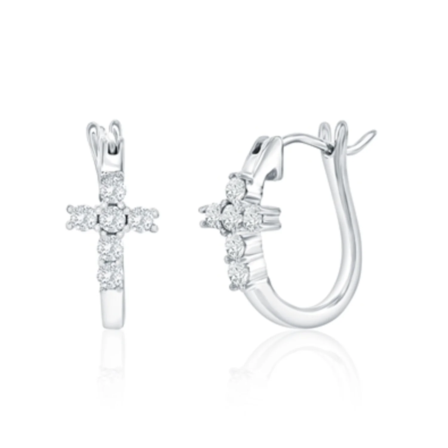 STERLING SILVER HUGGIE CROSS EARRINGS, 15MM