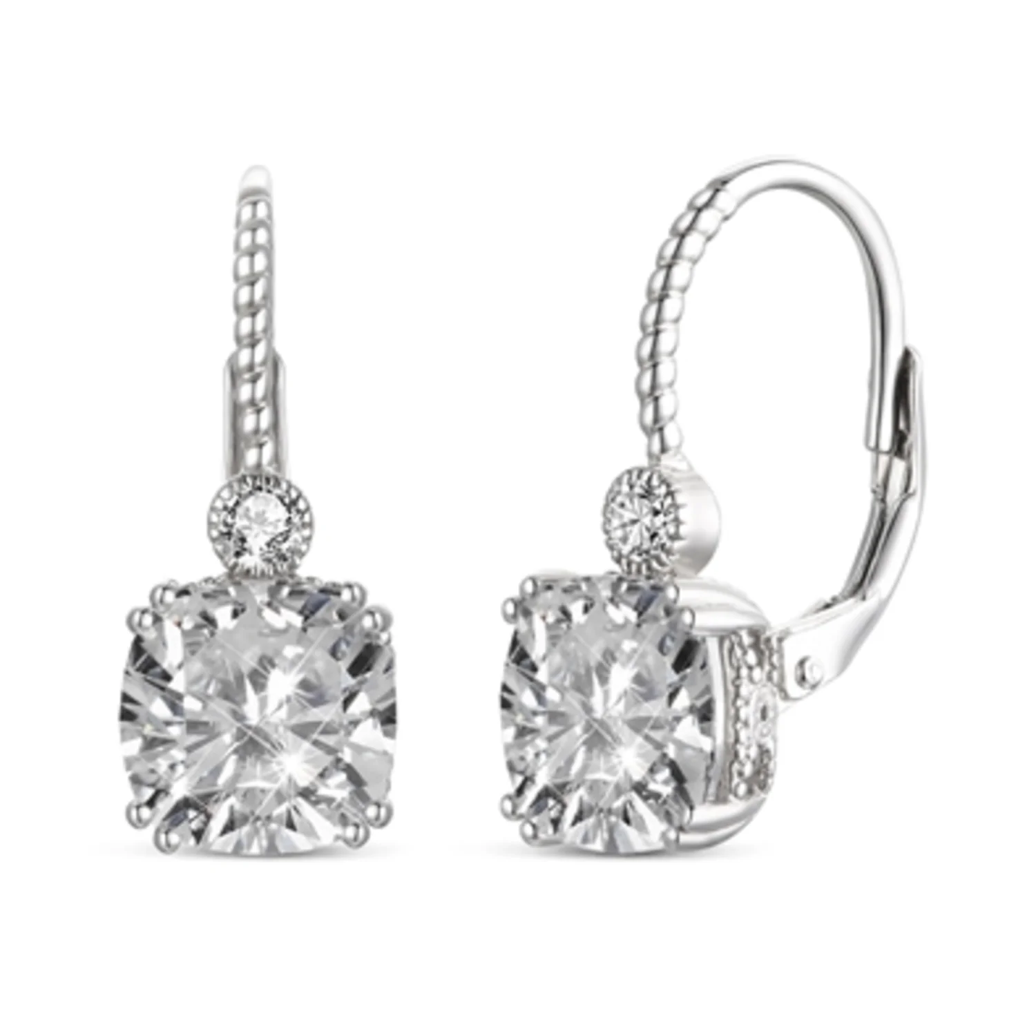RHODIUM PLATED CZ LEVERBACK EARRINGS, 0.82