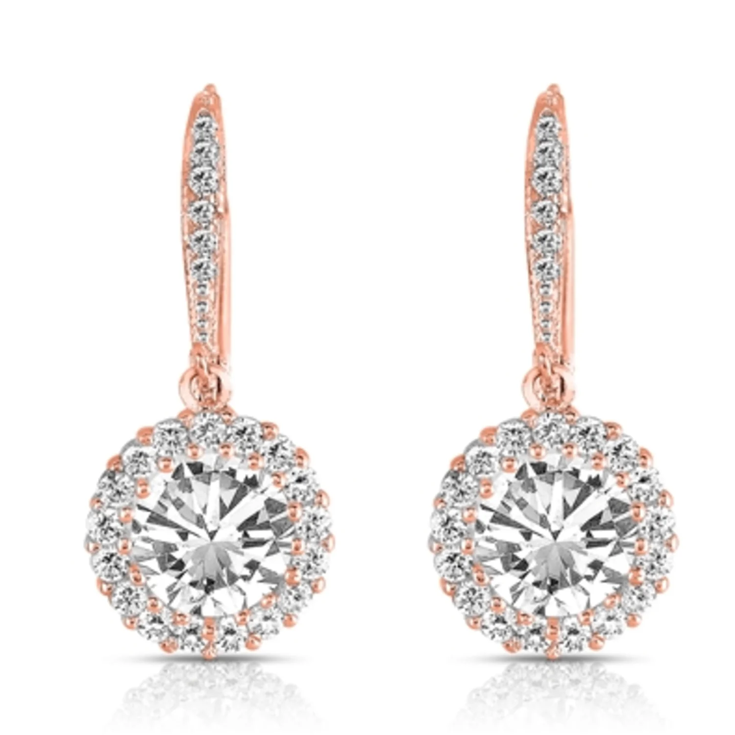 ROUND CZ HALOED SOLITAIRE DROP EARRINGS, 1.25