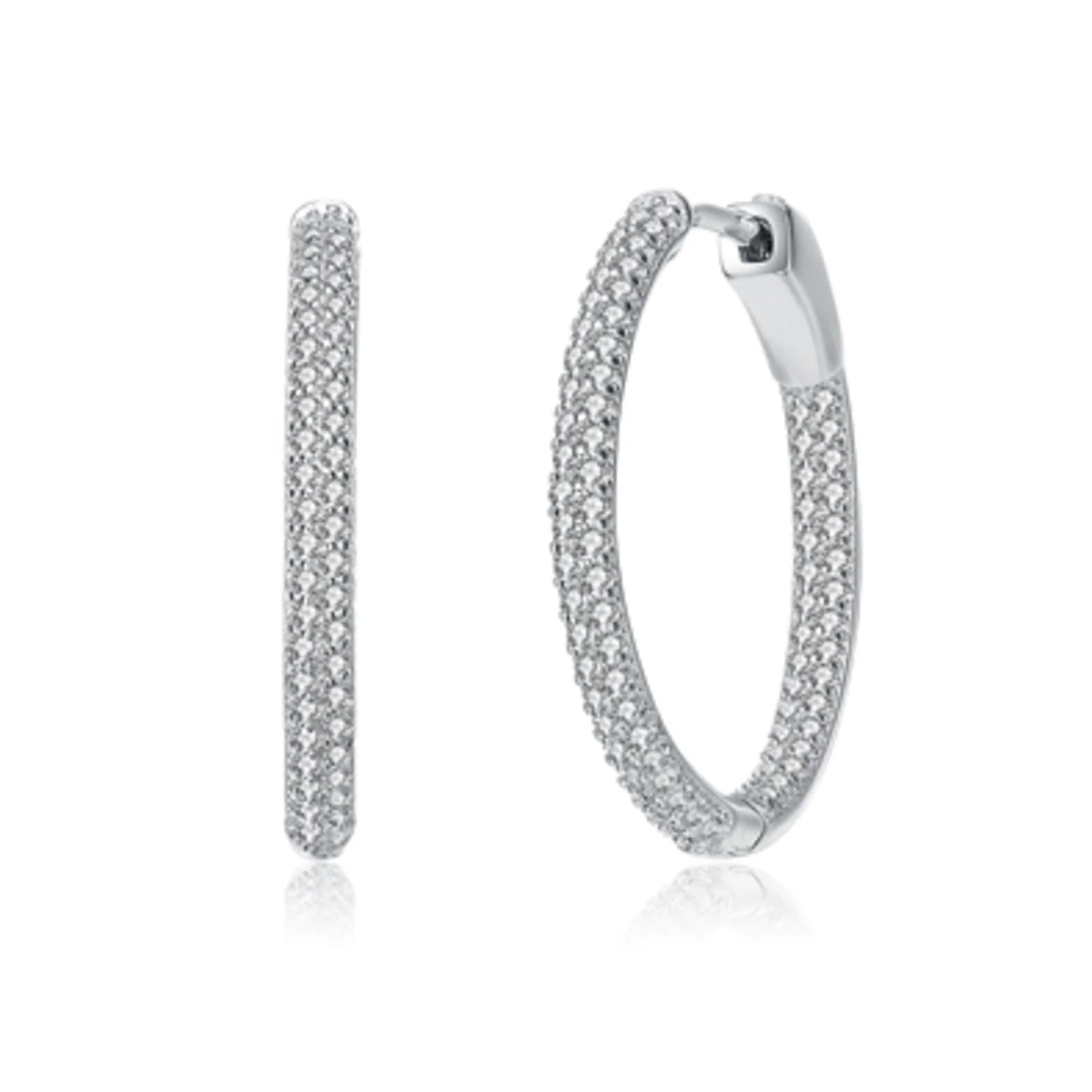 ENCRUSTED THIN CZ HOOP EARRINGS, 0.98