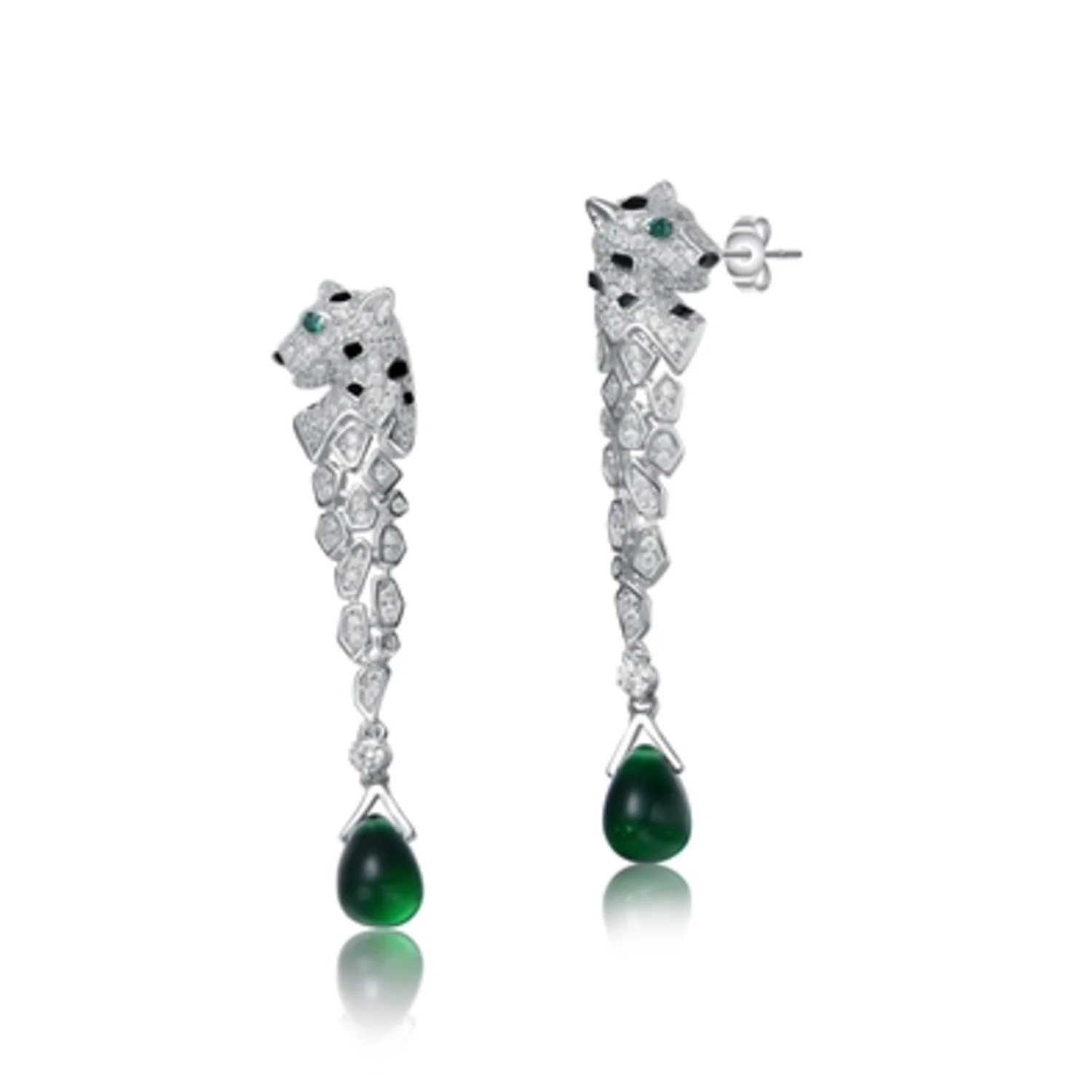 EMERALD CZ FAUNA DROP EARRINGS, 1.69