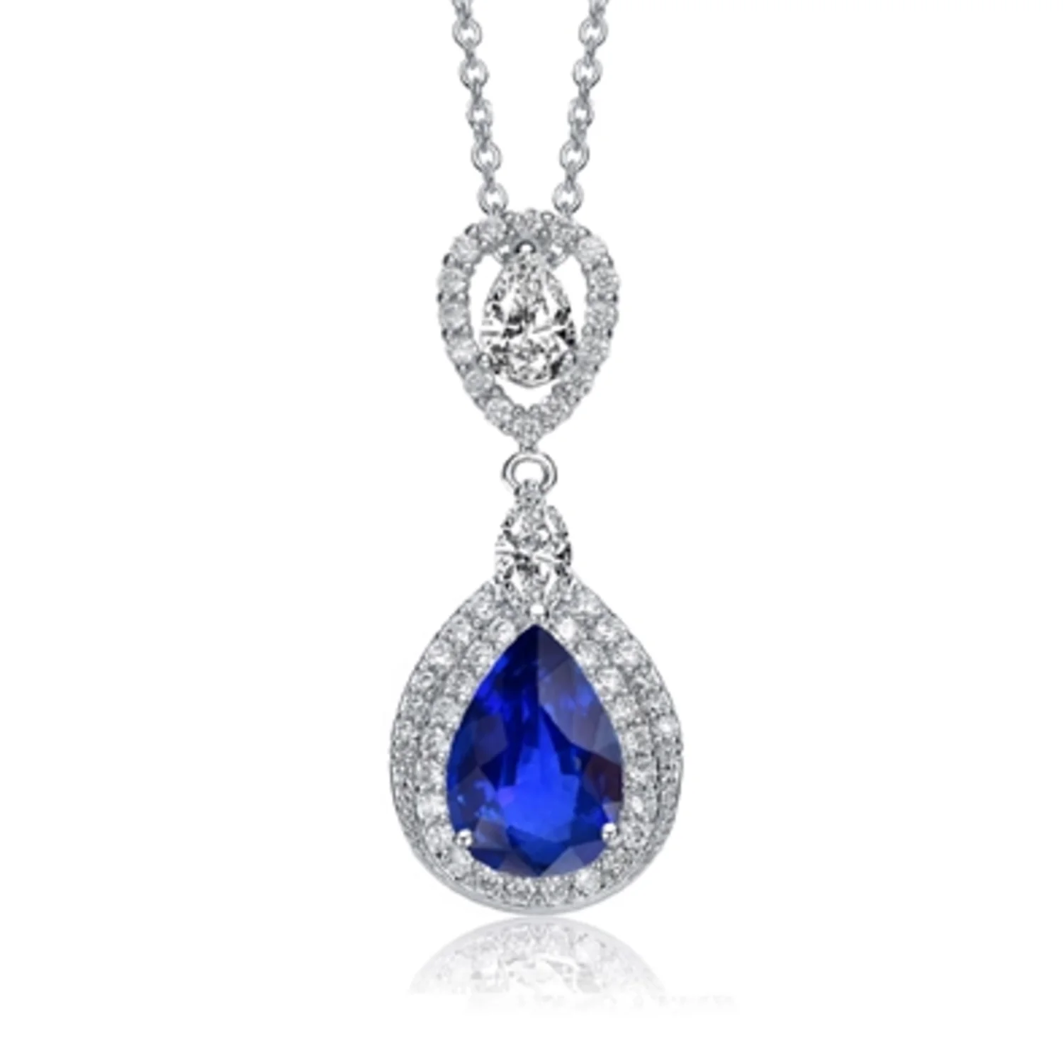 RHODIUM CZ SPARKLING SAPPHIRE NECKLACE, 18"