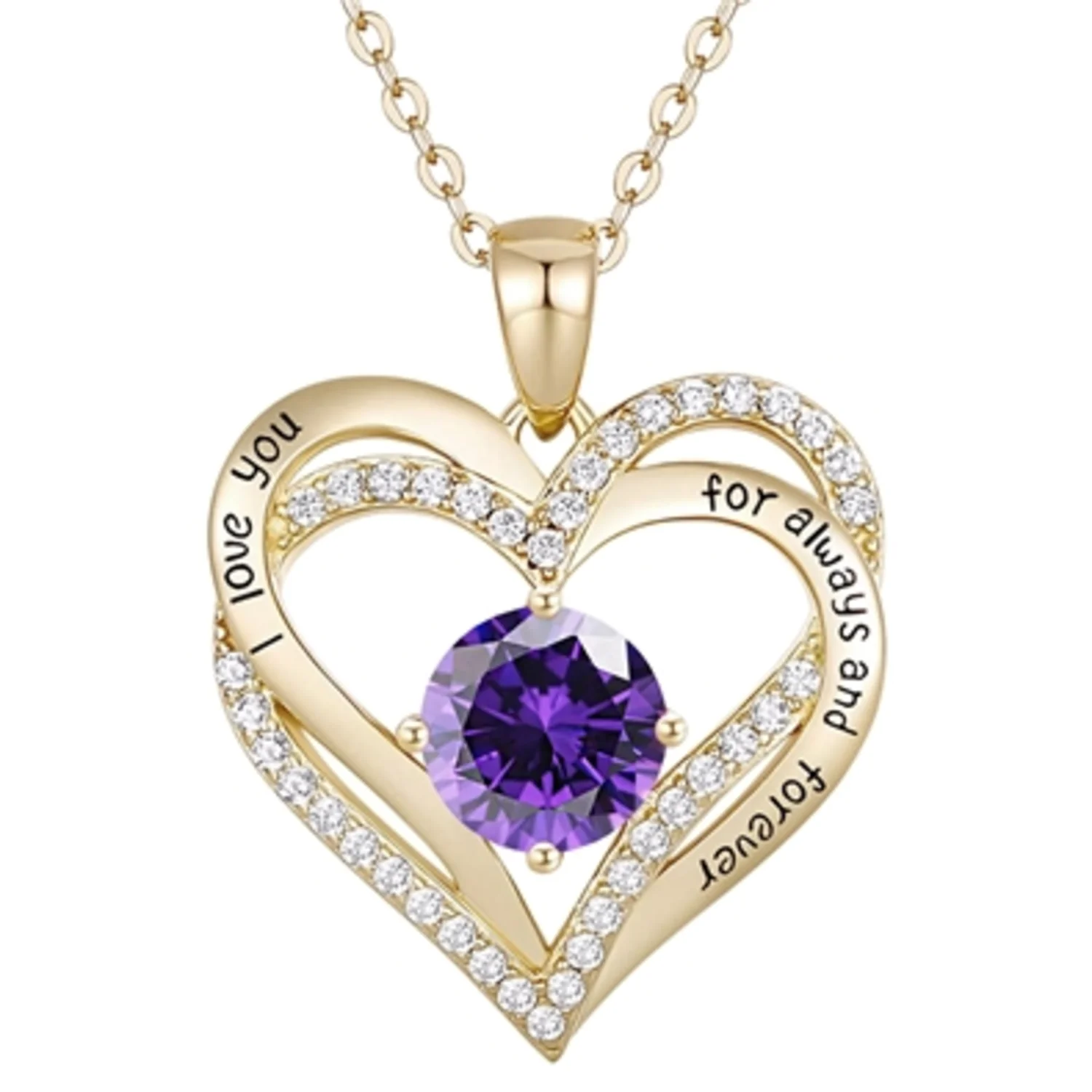14K GOLD TWIN PURPLE HEART NECKLACE, 18"
