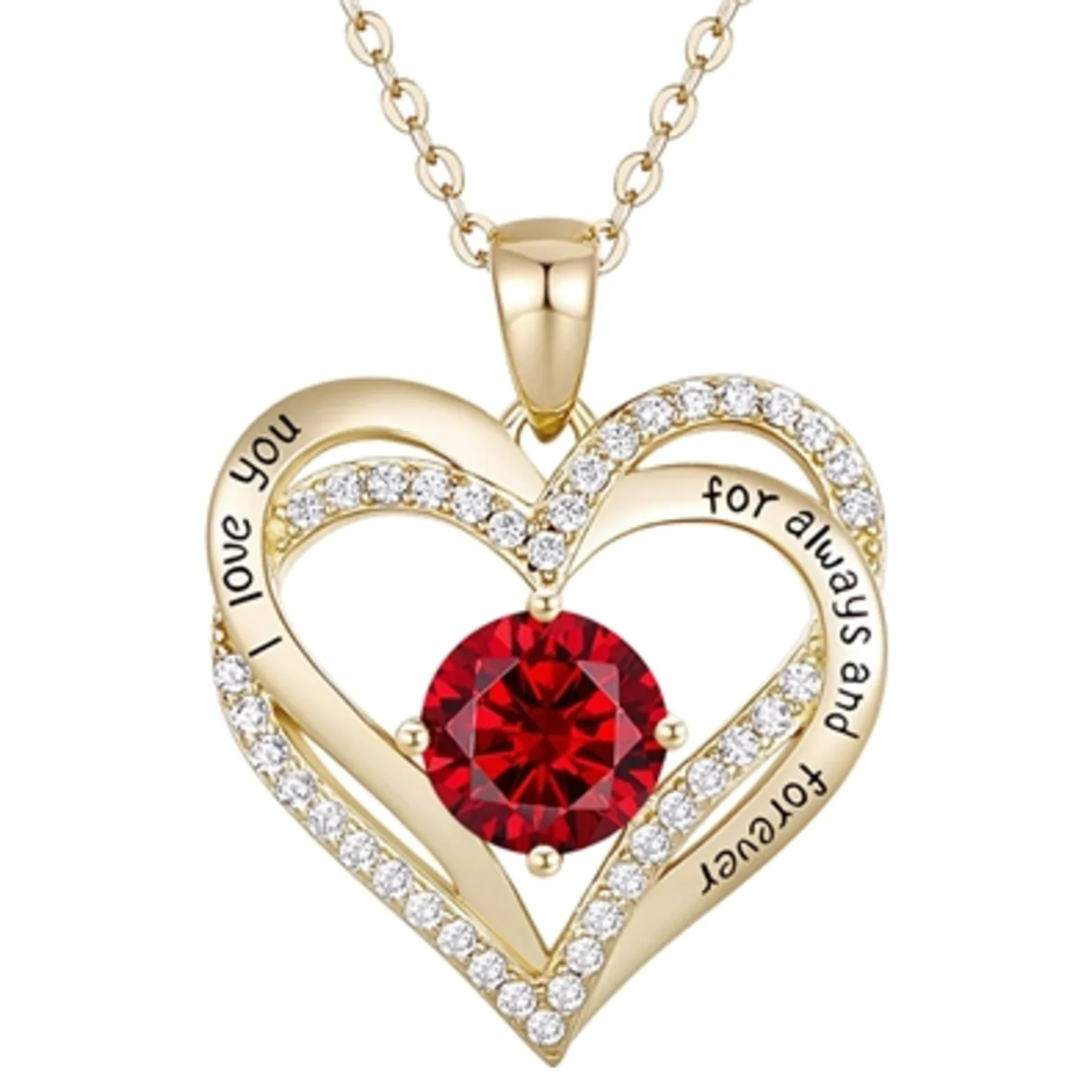 14K GOLD TWIN RED HEART NECKLACE, 18"
