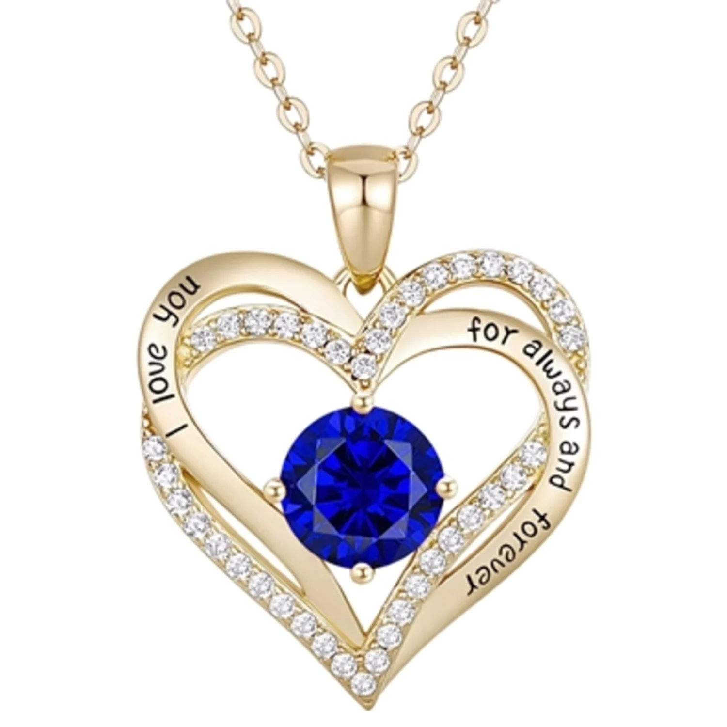 14K GOLD TWIN BLUE HEART NECKLACE, 18"