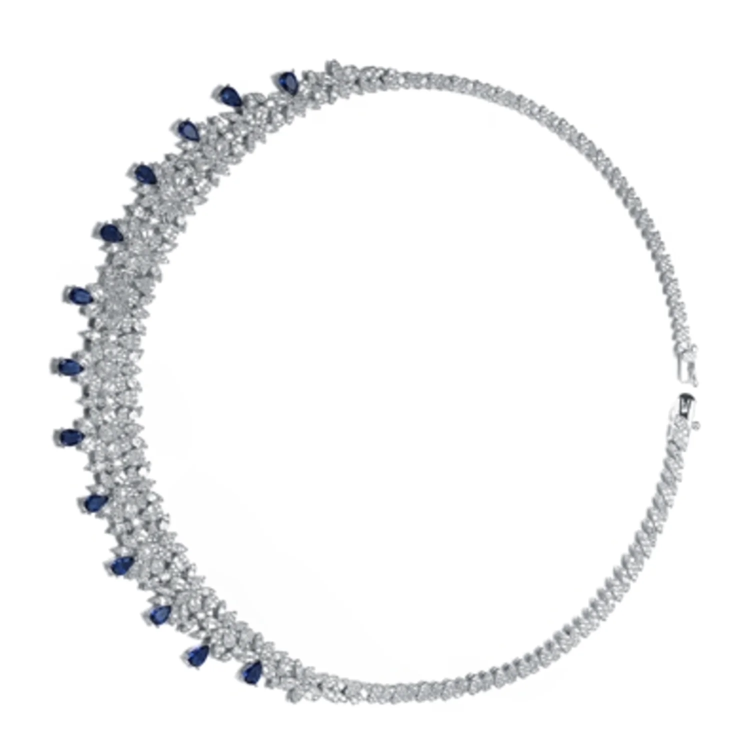 CZ RHODIUM BLUE STATEMENT NECKLACE, 16"