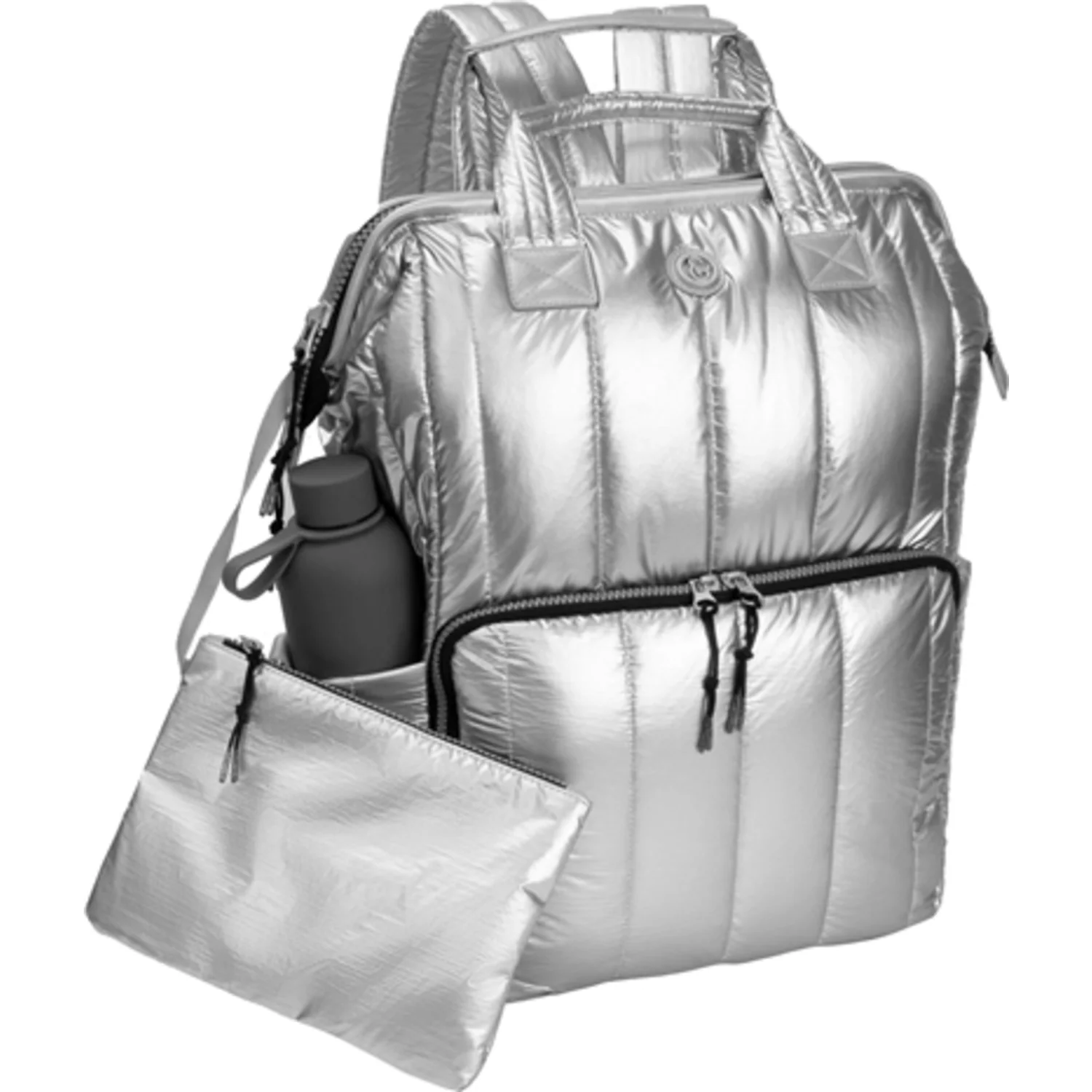 METALLIC QUILTED BACKPACK, 18"
