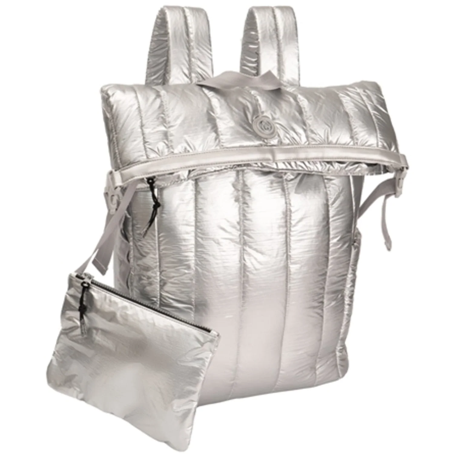 METALLIC QUILTED BACKPACK, 18"