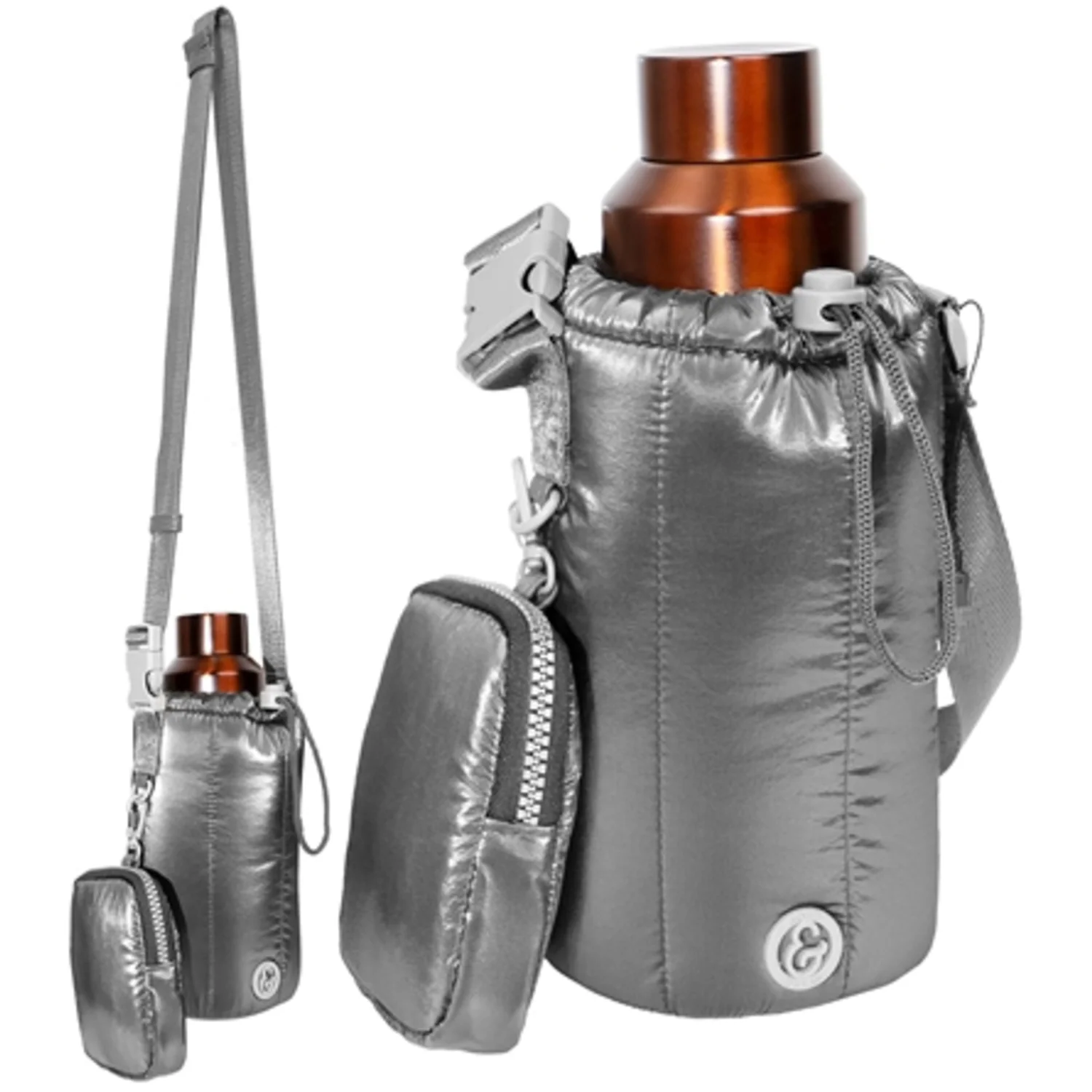 METALLIC QUILTED WATER BOTTLE HOLDER, 8"