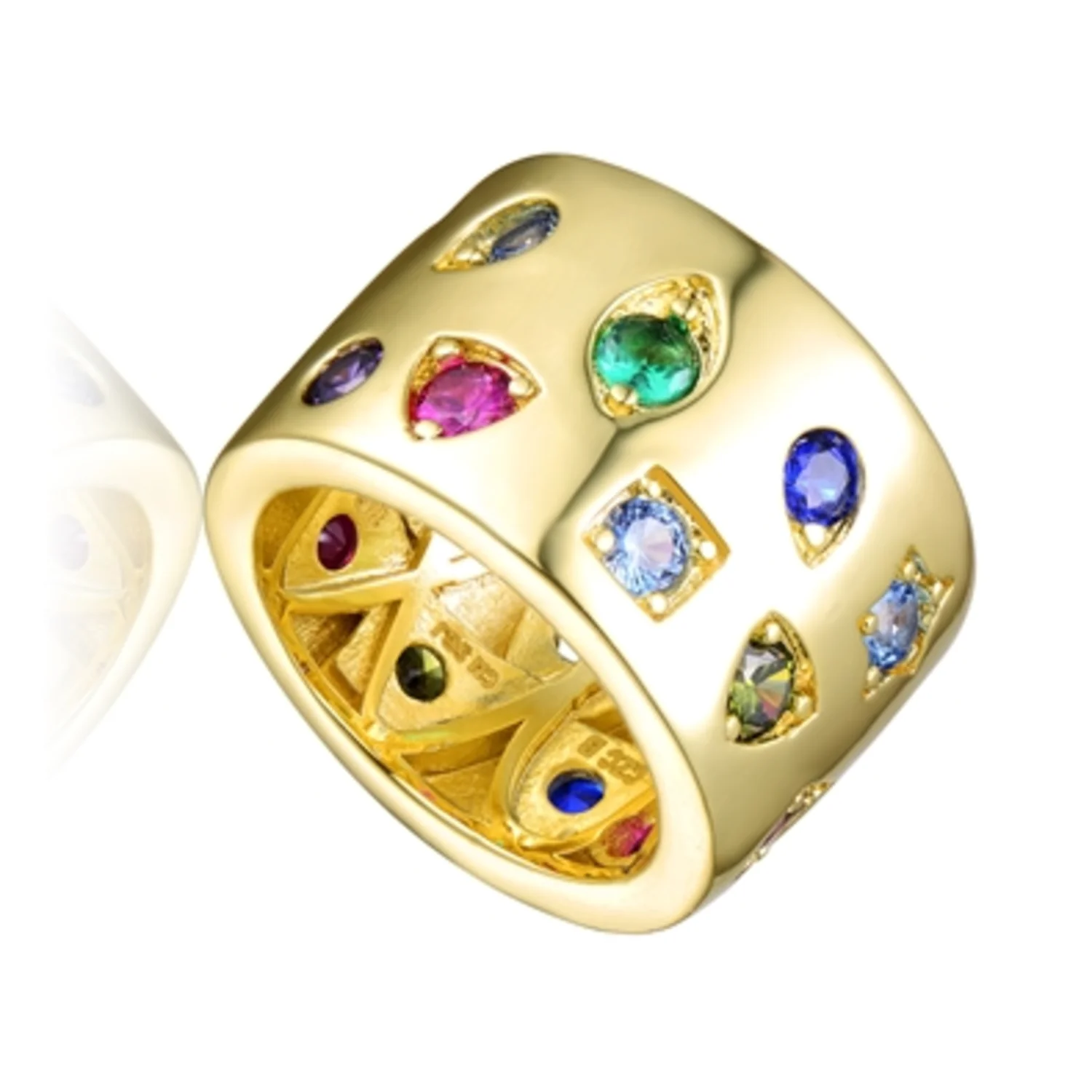14K GOLD MULTICOLORED STATEMENT RING, 7"