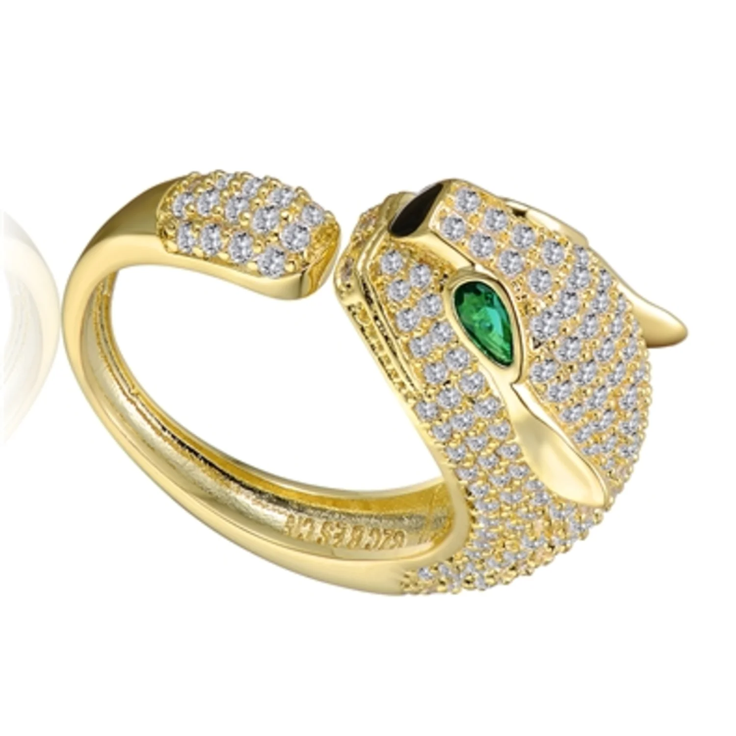 14K GOLD GREEN EYED STATEMENT RING, 8"