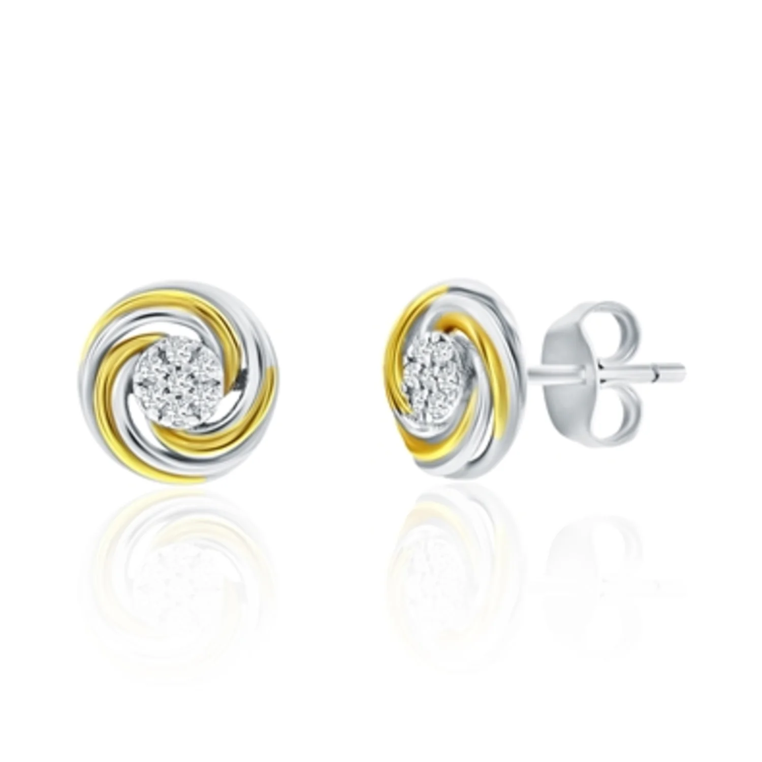 TWO TONE CRYSTAL SWIRL EARRINGS, 8MM