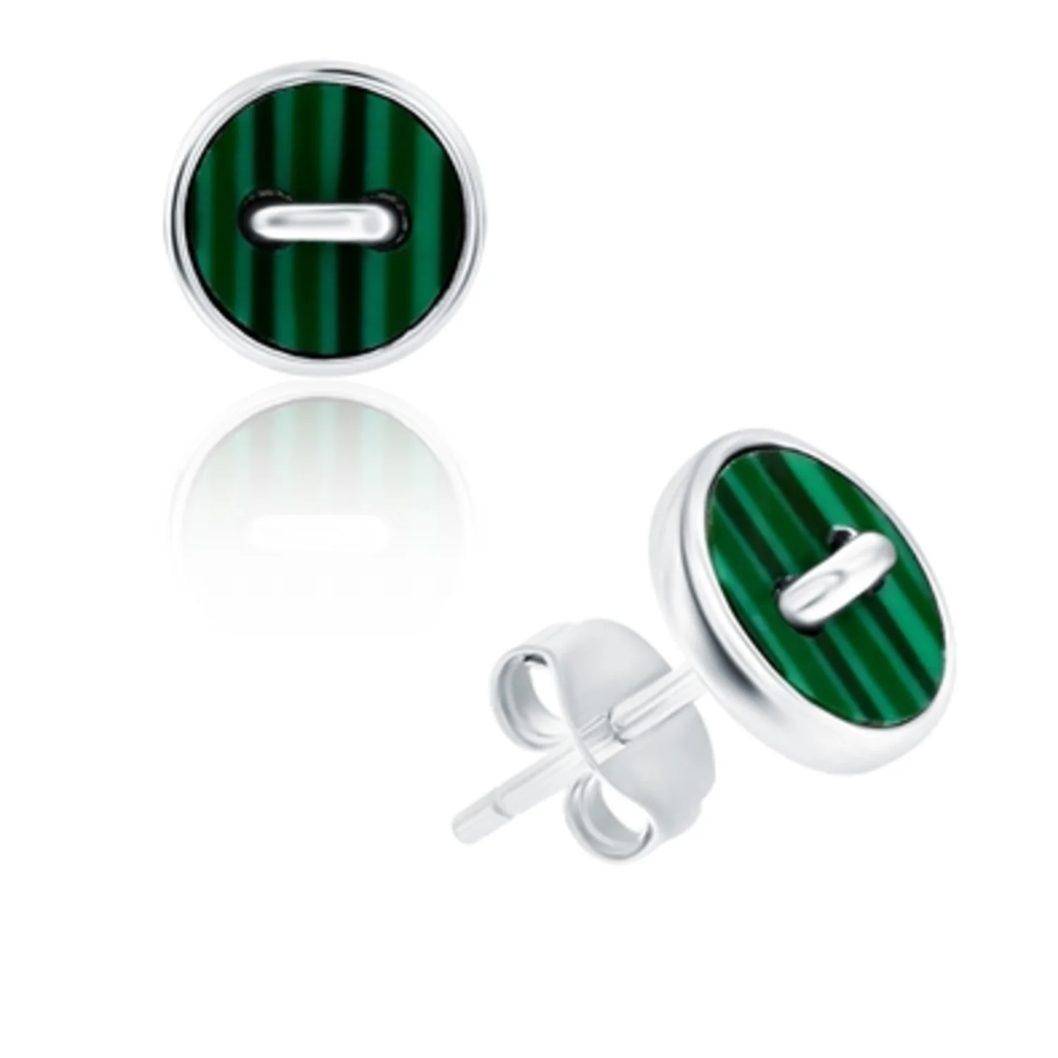 MALACHITE BUTTON EARRINGS, 8MM