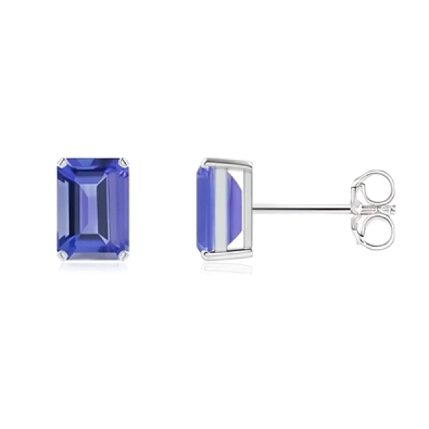 STERLING SILVER EMERALD CUT EARRINGS, 7X5MM
