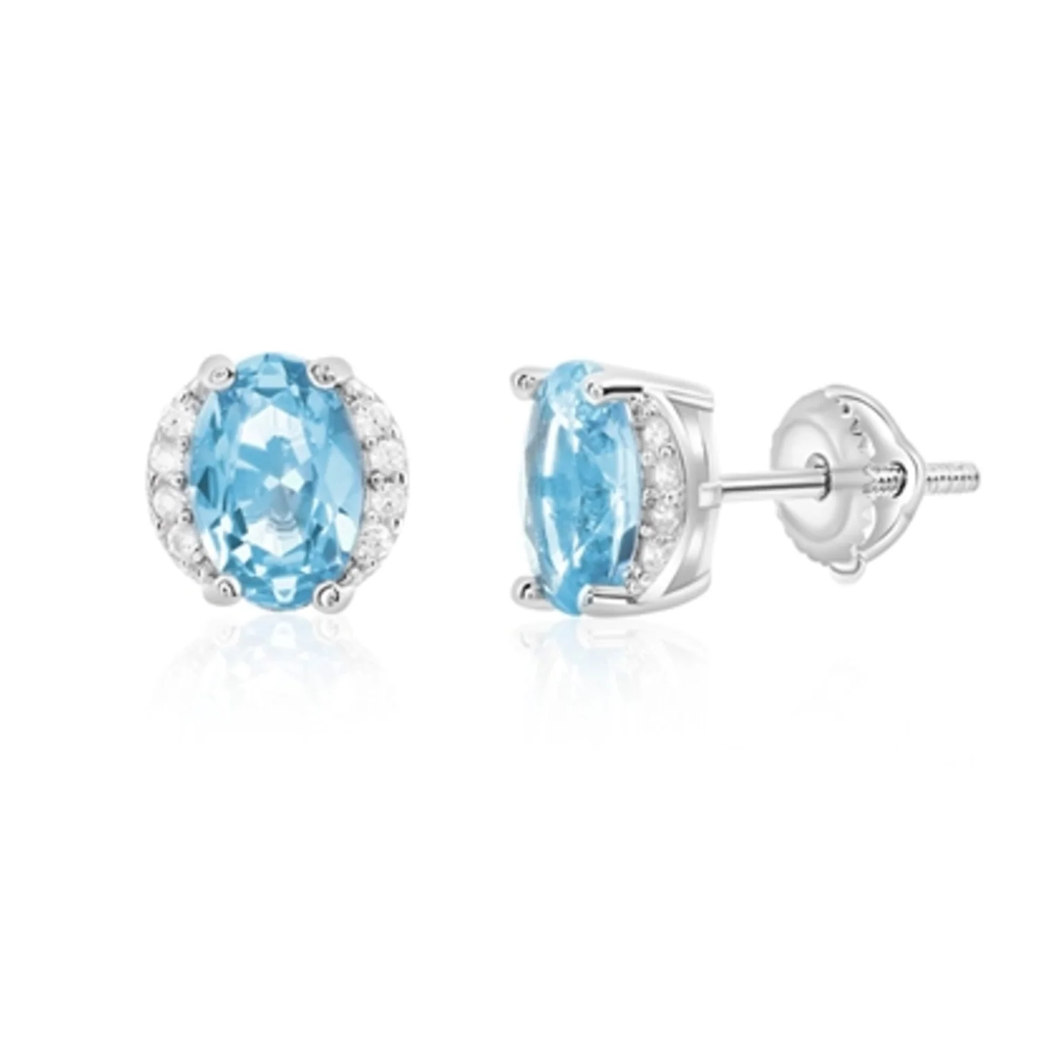 STERLING SILVER OVAL HALO STUDS, 7X5MM
