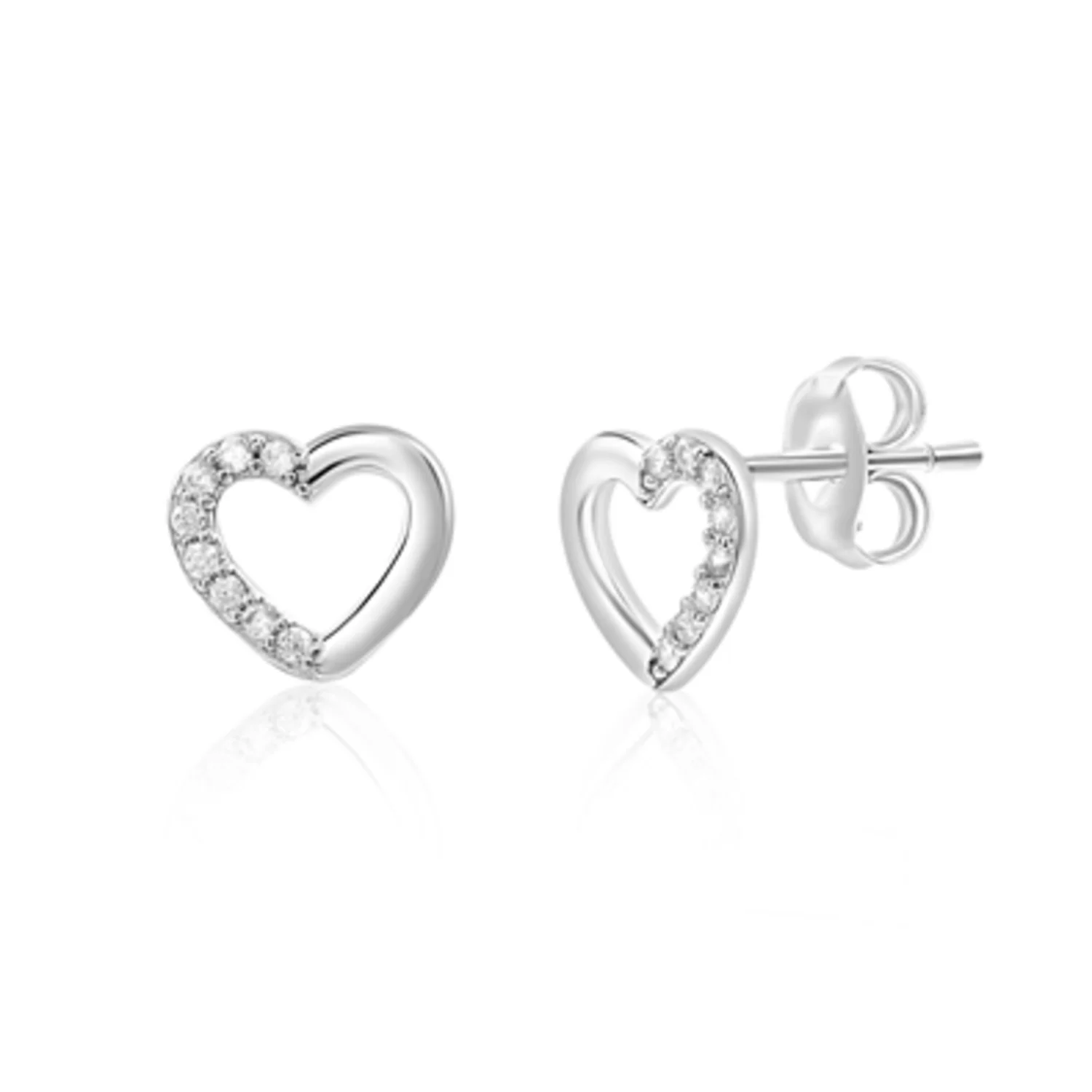 STERLING SILVER PAVE HEART STUDS, 8MM