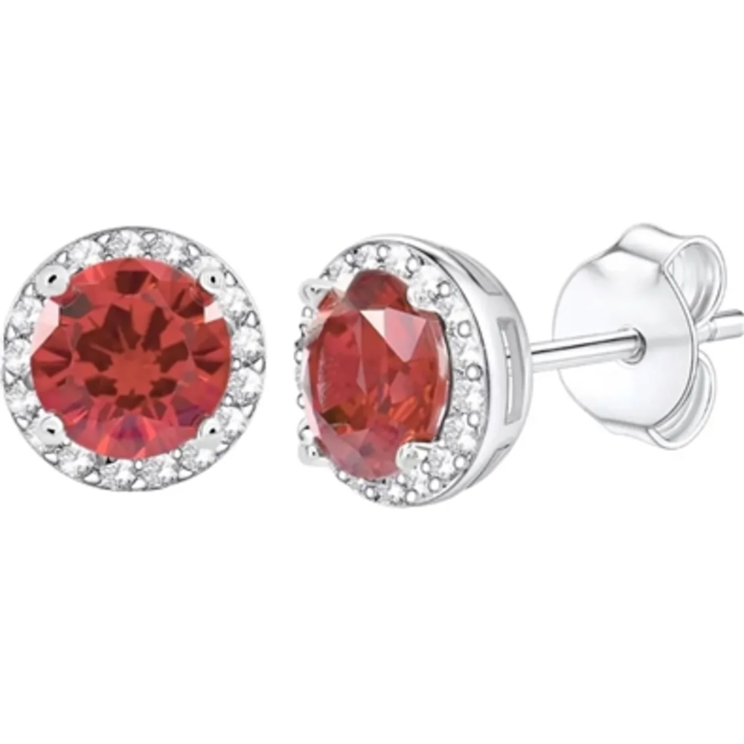 STERLING SILVER CREATED RUBY HALO STUDS, 10MM