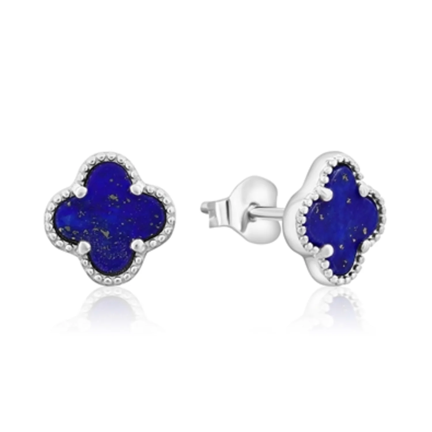 BLUE LAPIS CLOVER EARRINGS, 7MM